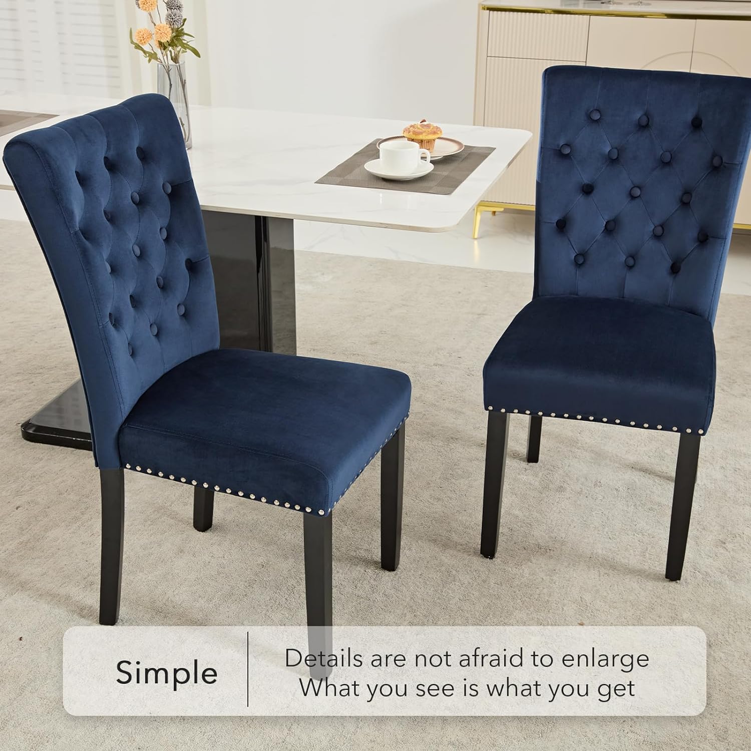adochr Velvet Dining Chairs Set of 2, Parsons Kitchen Chair, Blue