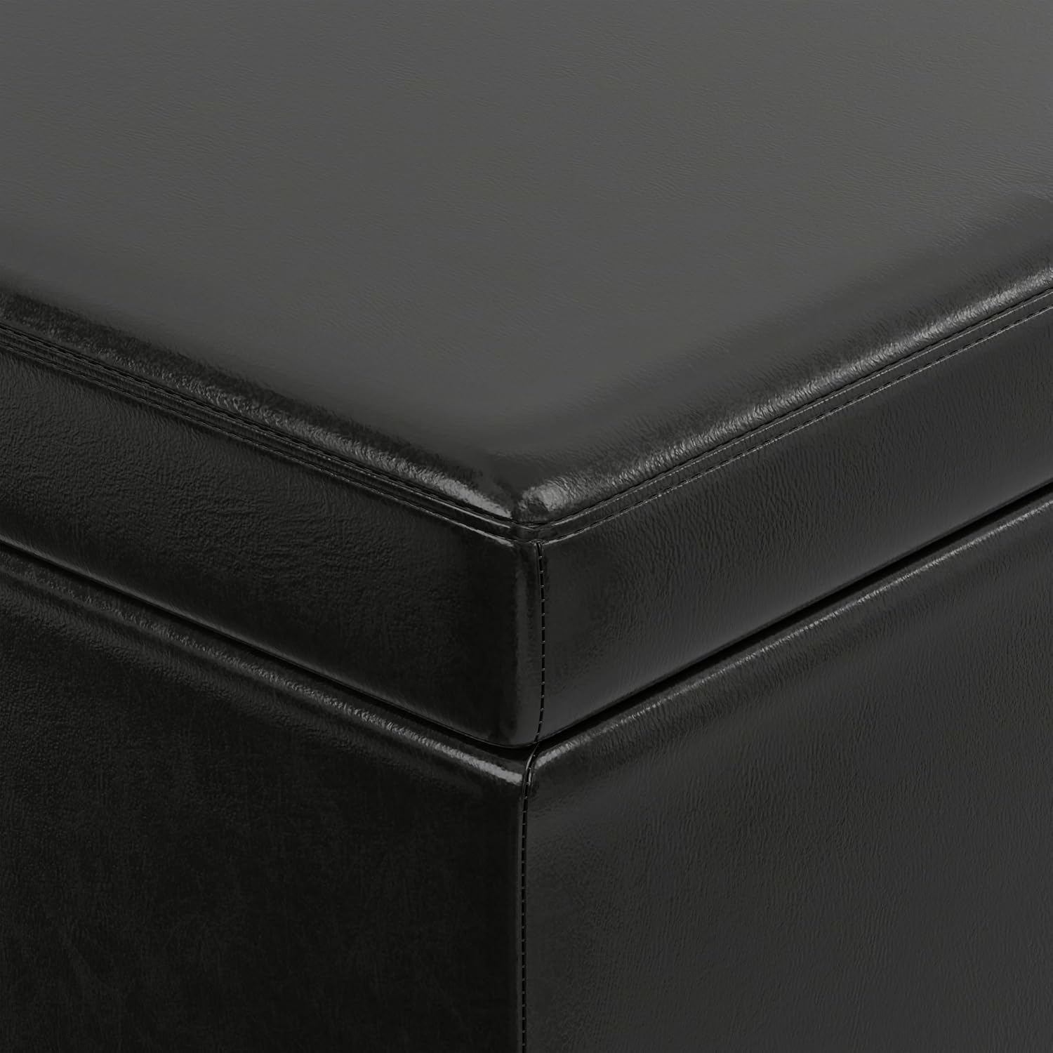 SIMPLIHOME Avalon 54" Wide Vegan Leather Storage Ottoman in Tanners Brown