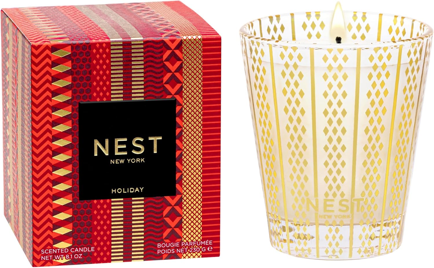 NEST New York Scented Classic Christmas Candle, Holiday - 8.1 oz - Up to 60-Hour Burn Time - Reusable Glass Vessel