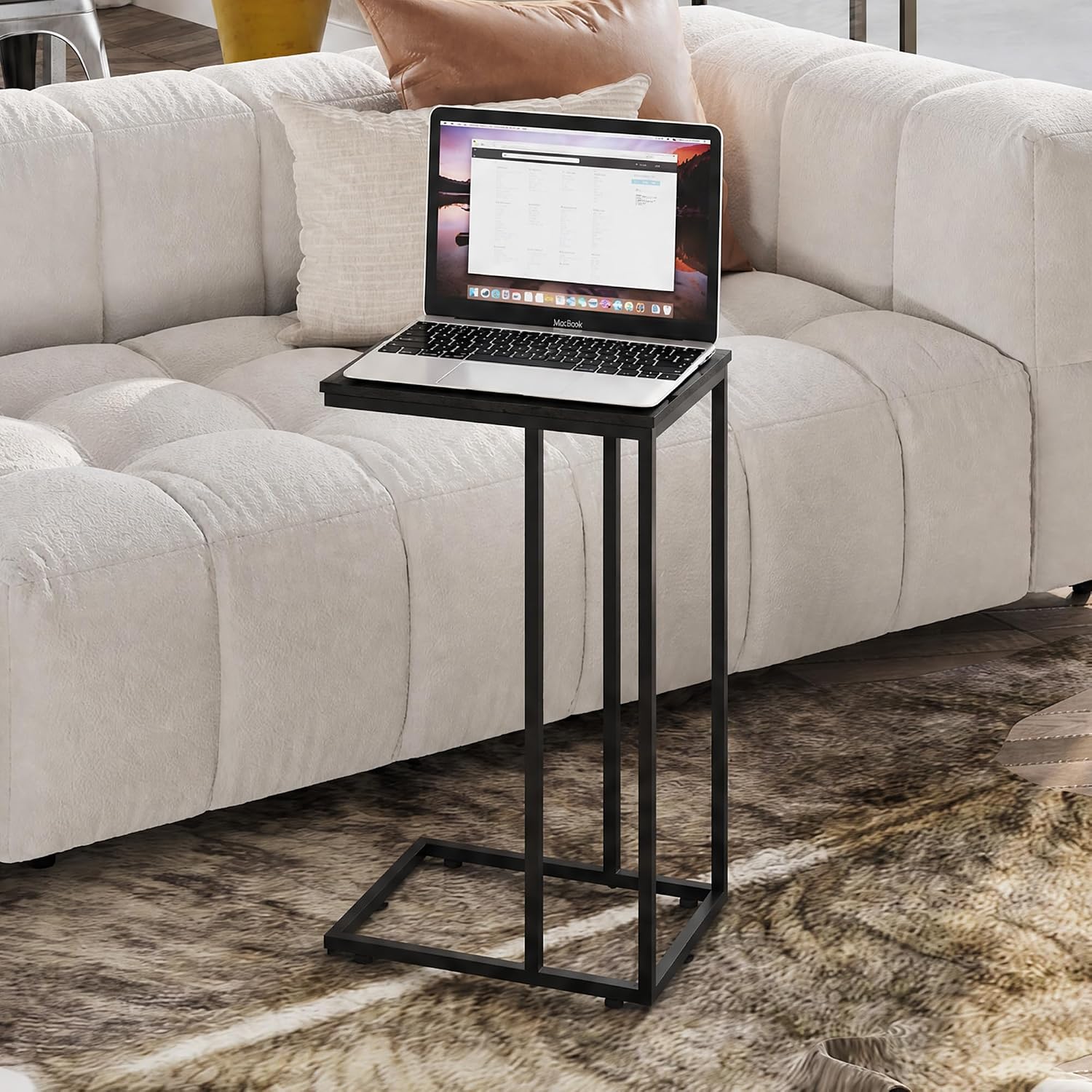 WLIVE C Shaped End Table, Small Side Tables for Sofa and Bed, Couch Table that Slides Under for Living Room, Bedroom, Home Office, Small Spaces