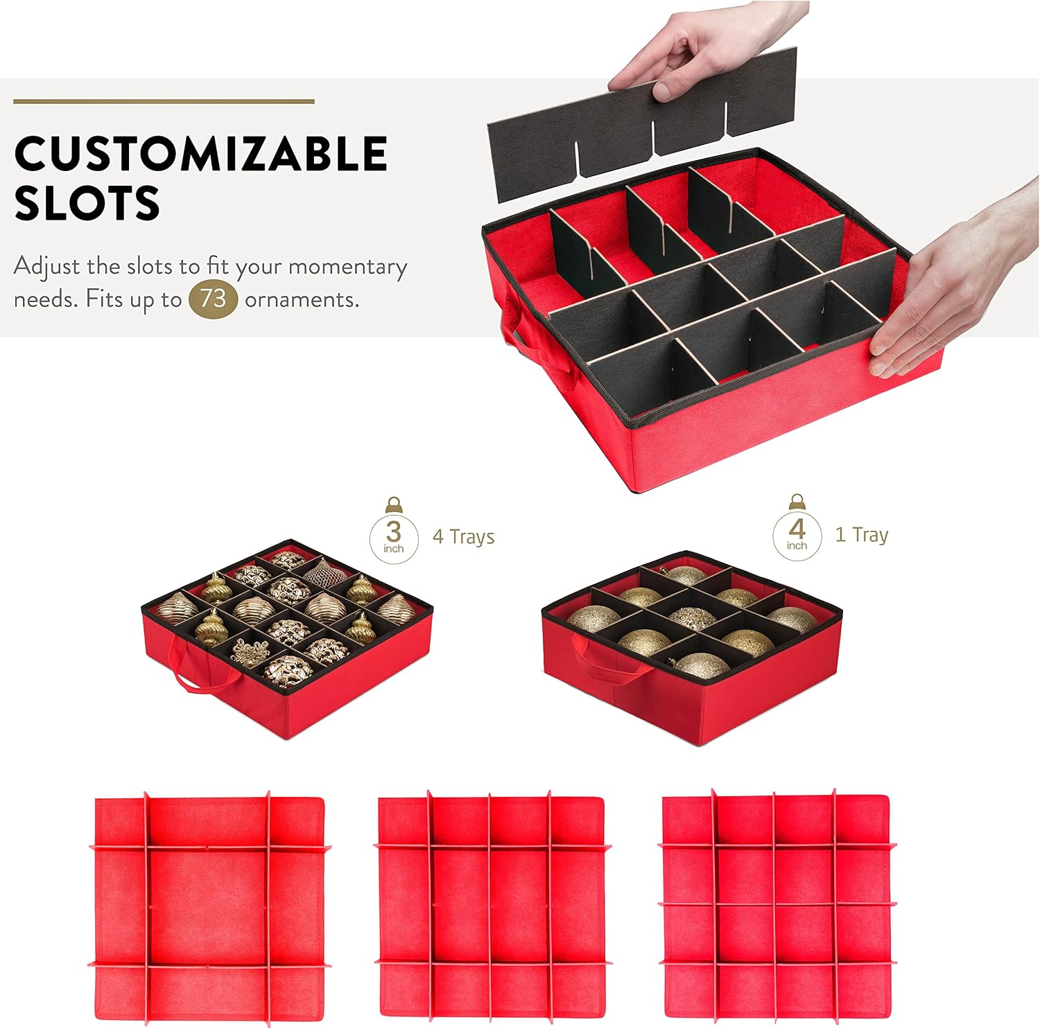 ZOBER All in One Christmas Ornament Storage Box & Decoration Container - Easy Access Removable Trays