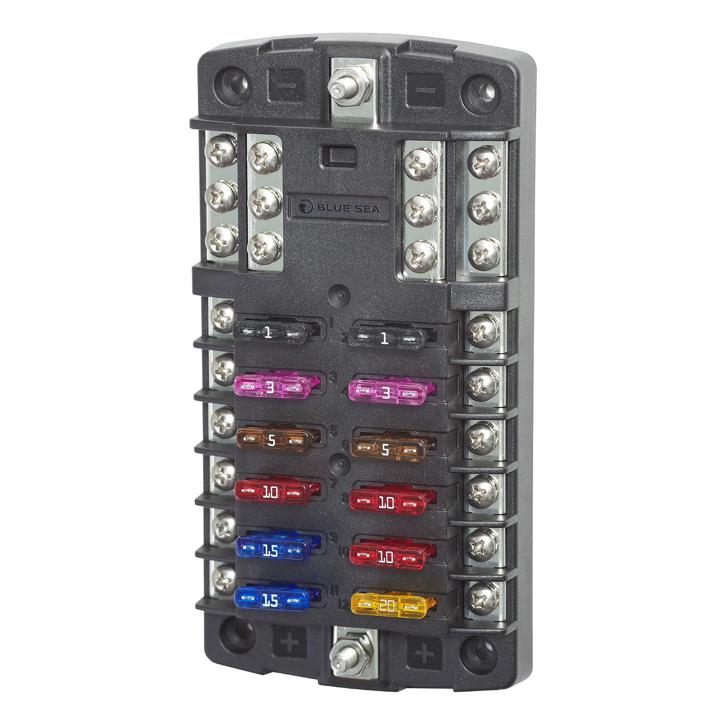Blue Sea Systems ST Blade Fuse Block 6 Way Circuits with Negative Bus and Cover, 100 Amps, 5025