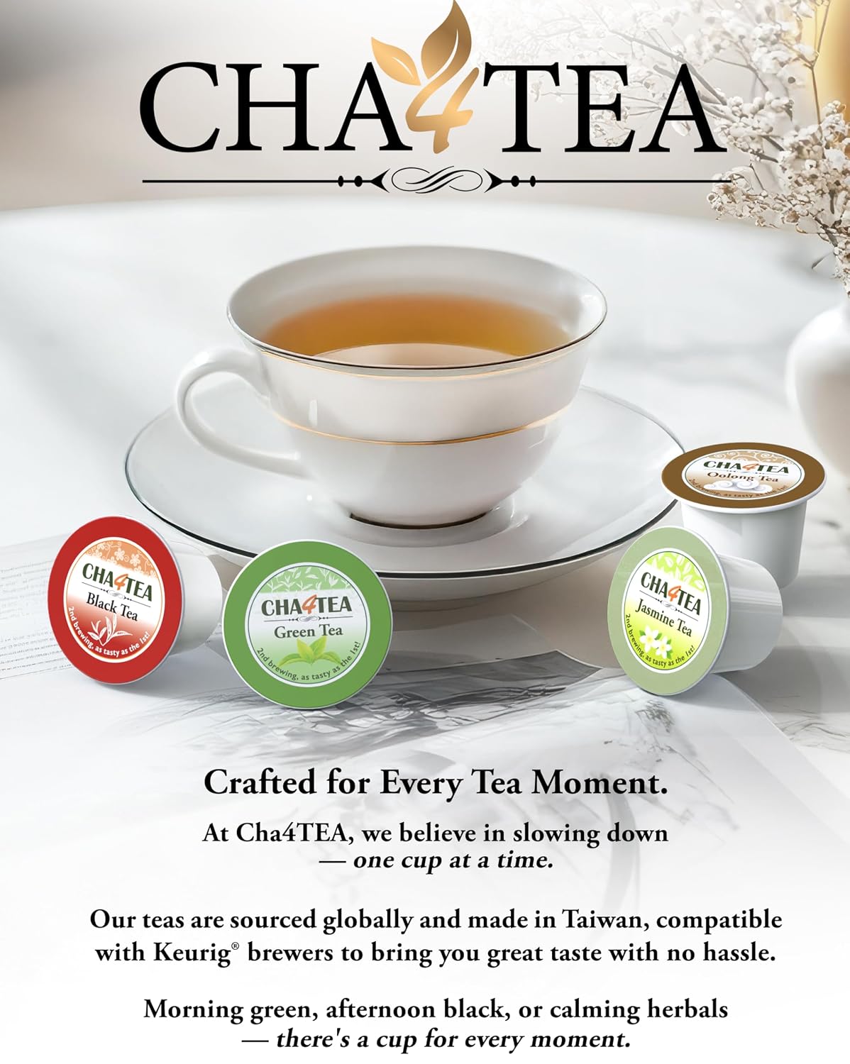 Cha4TEA 36-Count Black Tea Pods Compatible with Keurig K-Cup Brewers