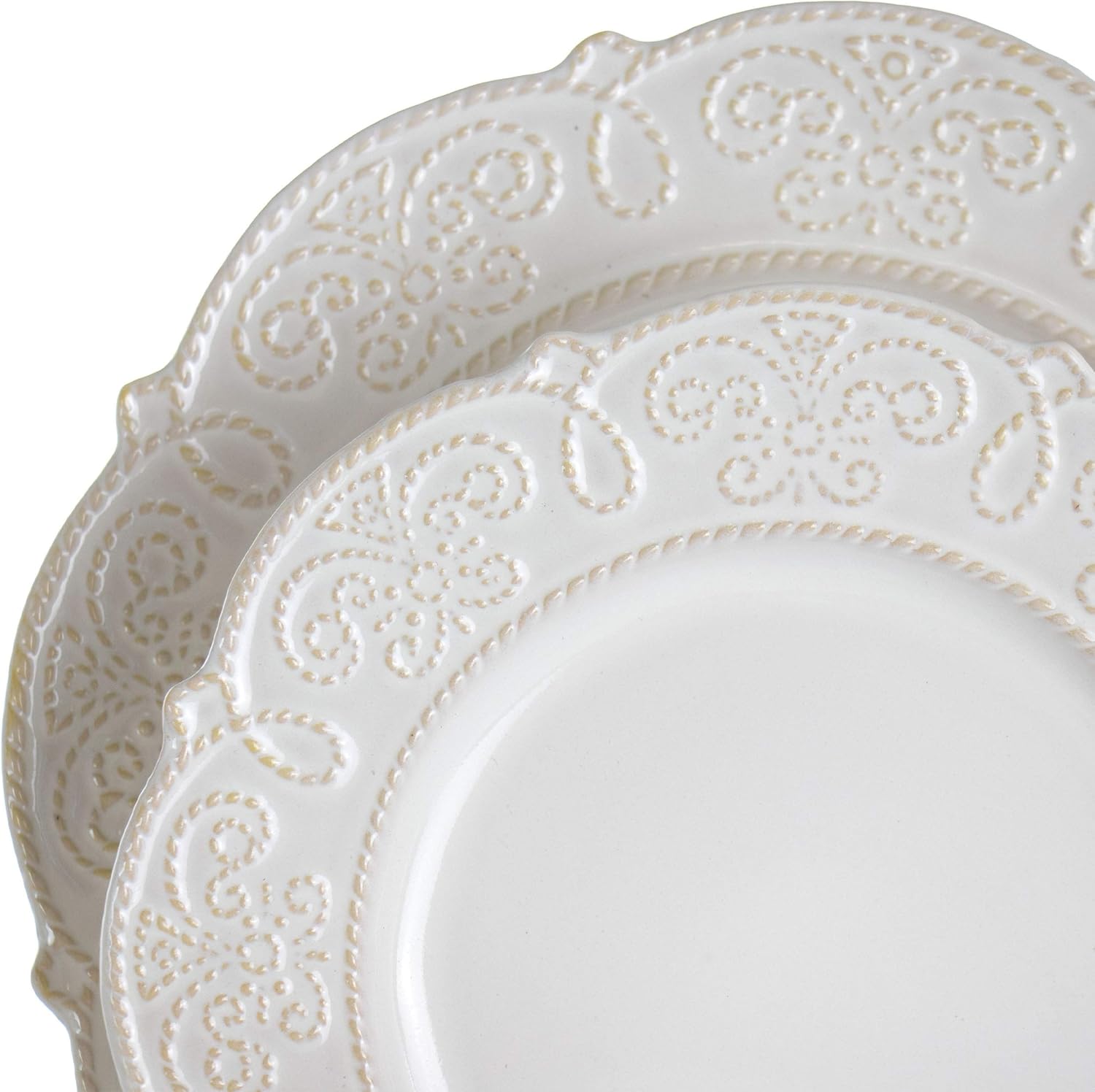 Elama Round Decorated Stoneware Scallop Embossed Dinnerware Dish Set, 16 Piece, Luna