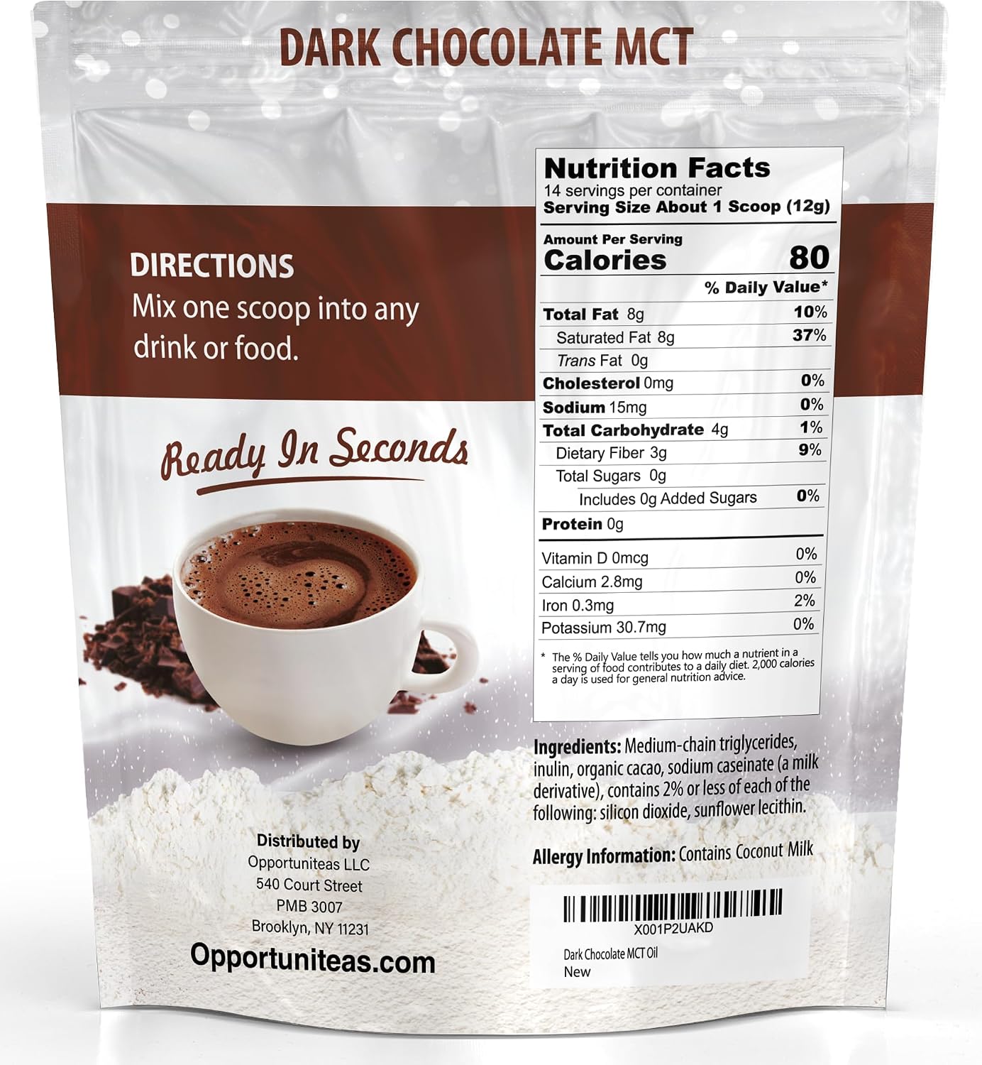 Opportuniteas MCT Oil Powder, Keto Coffee Creamer, Dark Chocolate, 6 oz | Low Carb, Keto Friendly, Boosts Energy & Mental Focus