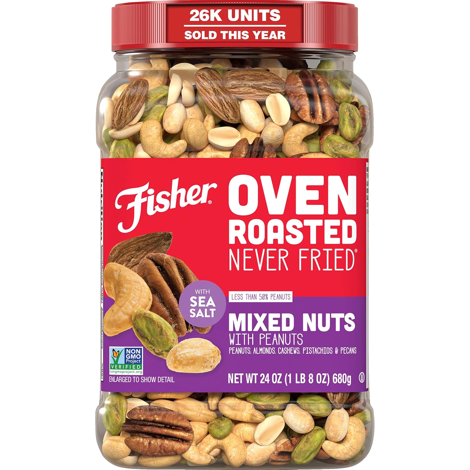 Fisher Oven Roasted Never Fried Deluxe Mixed Nuts, 24 Ounces