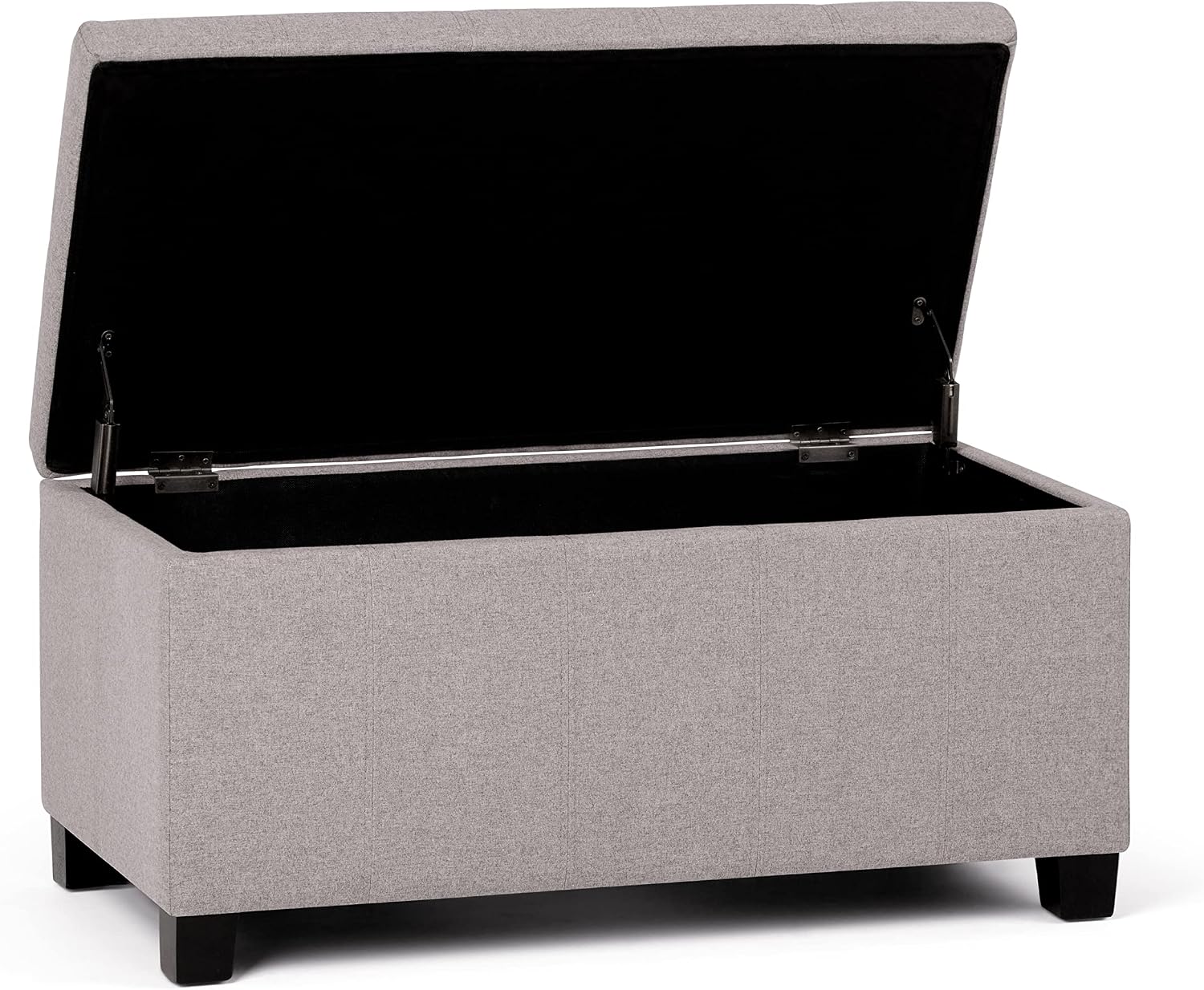 SIMPLIHOME Dover 36" Wide Vegan Leather Storage Ottoman in Midnight Black | Distressed umber brown, contemporary ottoman with lift-top and safety hinges; rectangle storage bench for living room.