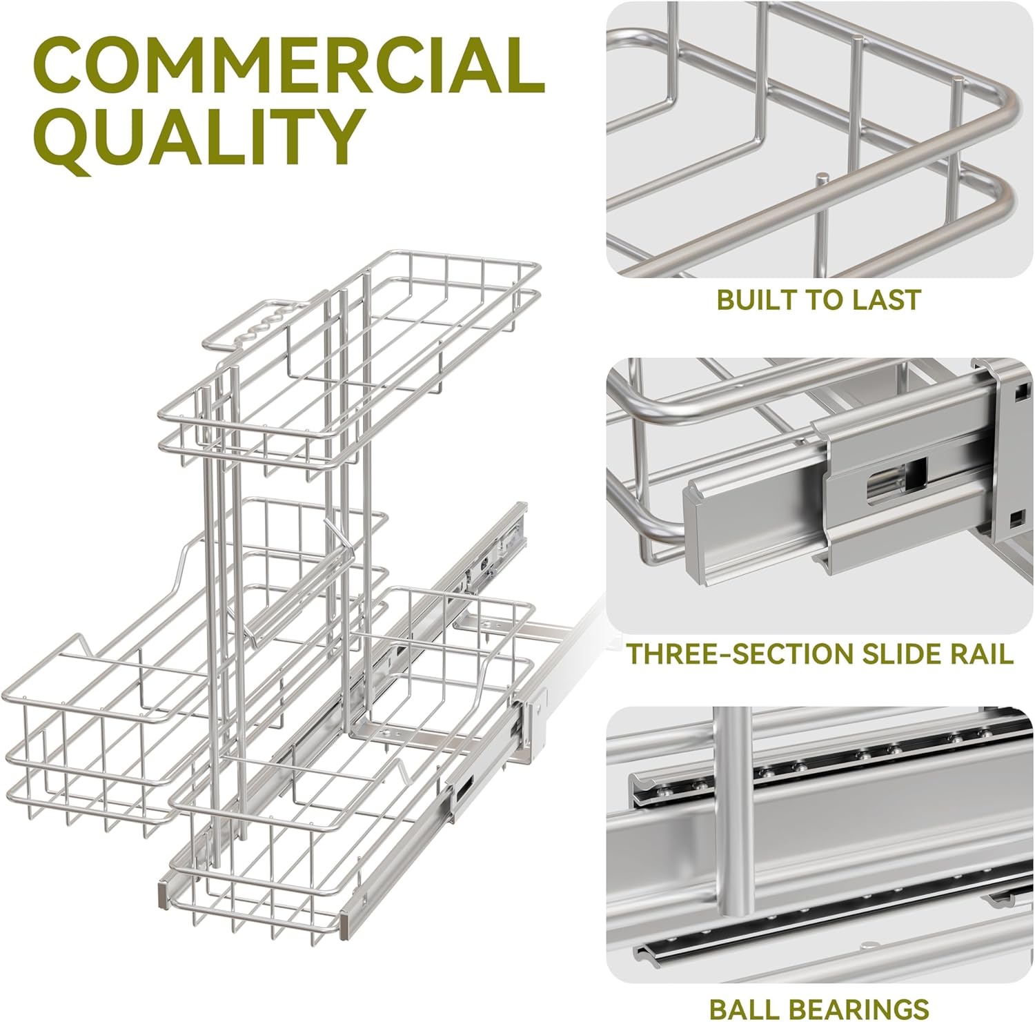 Under Sink Organizer 9" W X19 D, Pull Out Cabinet Organizer 2 Tier