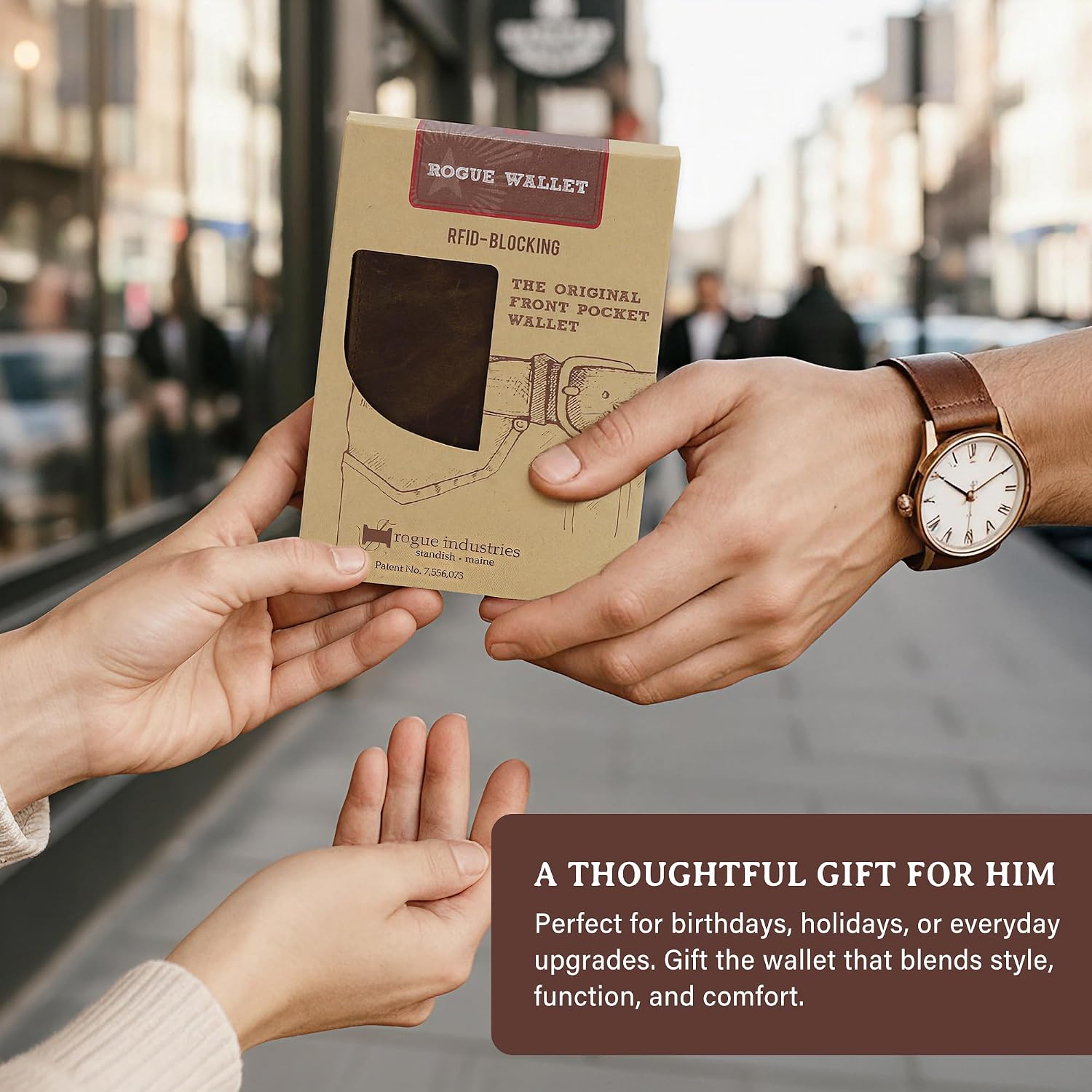 Genuine Bison Leather Wallet for Men, RFID Slim, Brown | Genuine bison leather wallet for men with RFID blocking and curved front pocket fit. Rugged slim everyday carry, brown.
