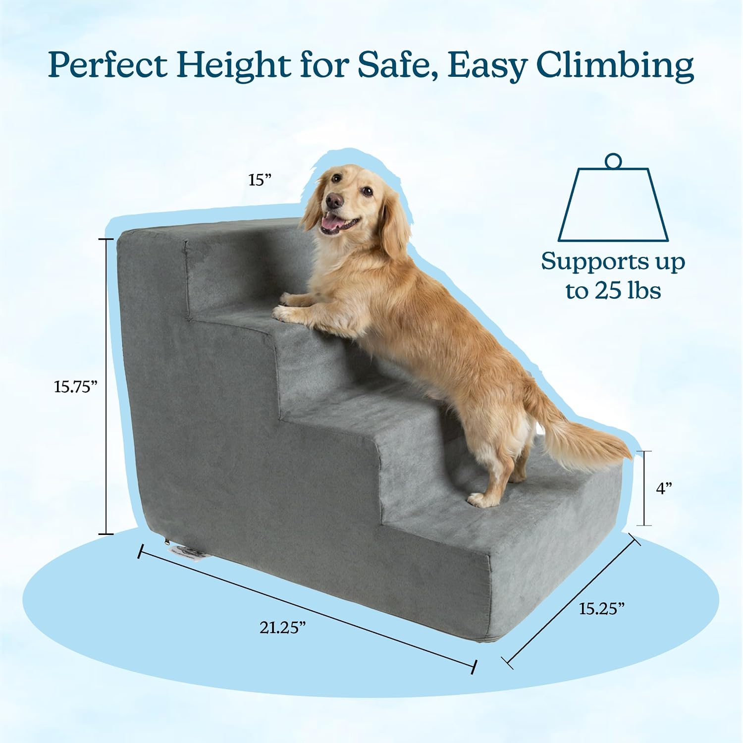 3-Step Pet Stairs - Nonslip Foam Dog and Cat Steps with Removable Zippered Microfiber Cover - 2-Tone Design for Home or Vehicle Use by PETMAKER (Tan) | 3-Step Pet Steps for High Bed and Couch - Pet Stairs with Nonslip Bottom, High-Density Foam, and Remov…