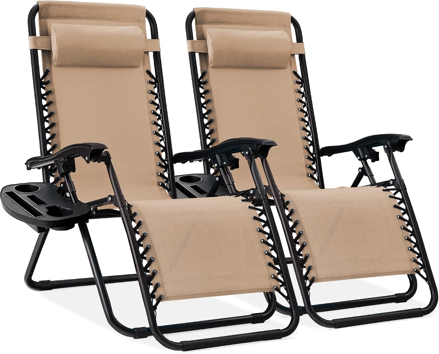 Best Choice Products Set of 2 Adjustable Steel Mesh Zero Gravity Lounge Chair Recliners w/Pillows and Cup Holder Trays - Light Blue
