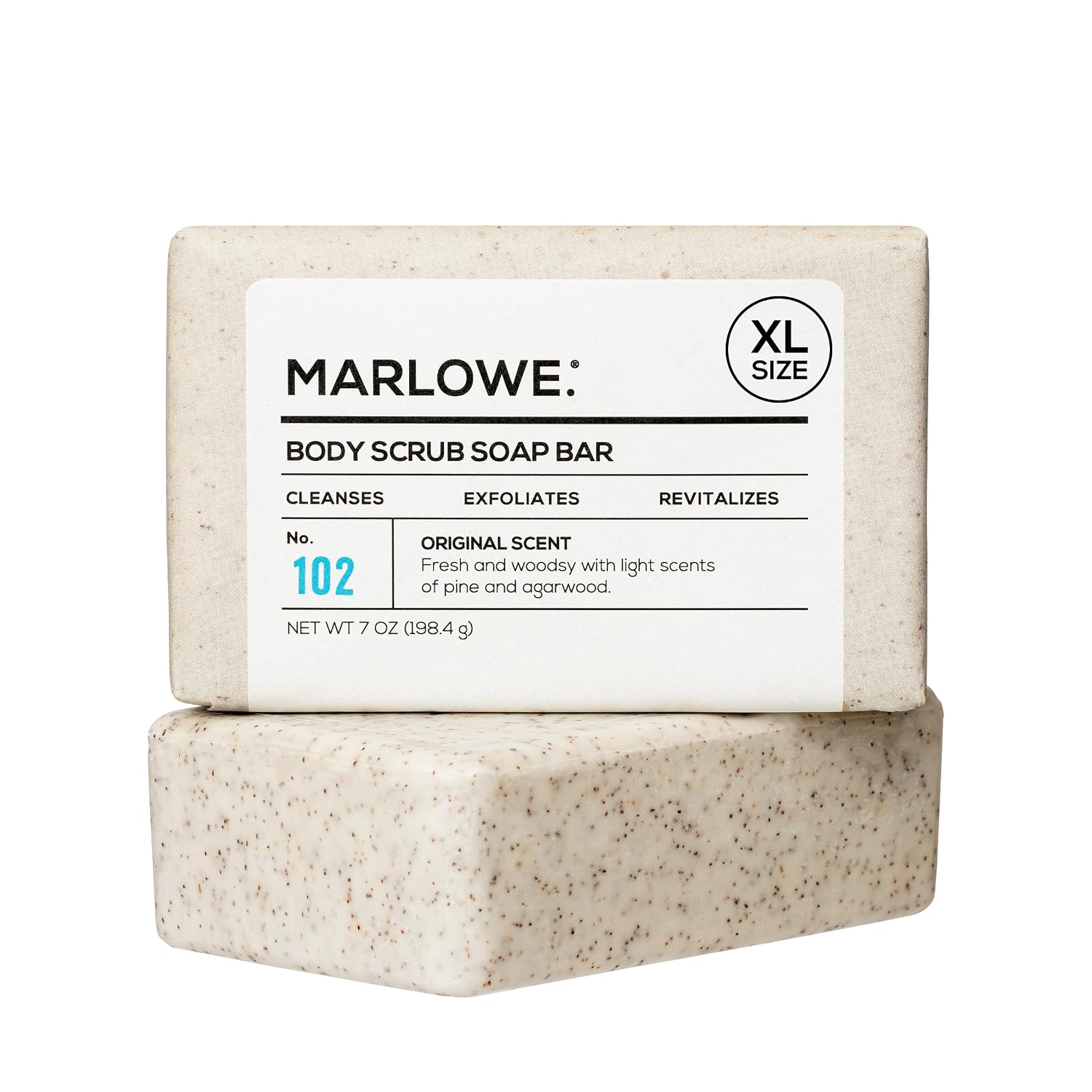 MARLOWE. Body Scrub Soap, Exfoliating Soap Bar, Sage + Fir, 7 oz | Scrub Soap Bar that deeply cleanses and exfoliates while buffing away rough, dry skin. Original Sage + Fir scent.