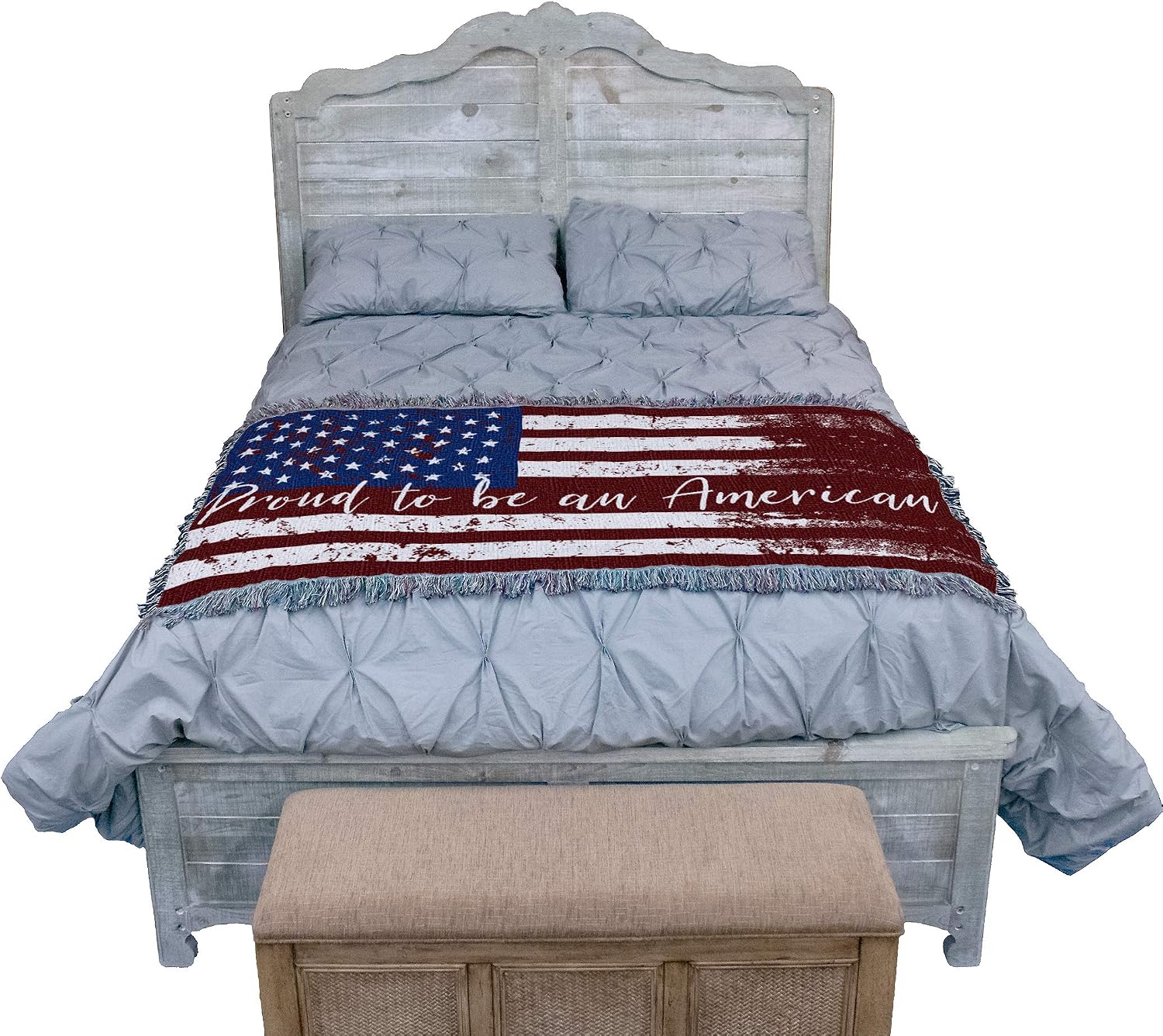 United States American Flag Blanket - Gift Soft Tapestry Throw Woven from Cotton - Made in The USA (69x48)