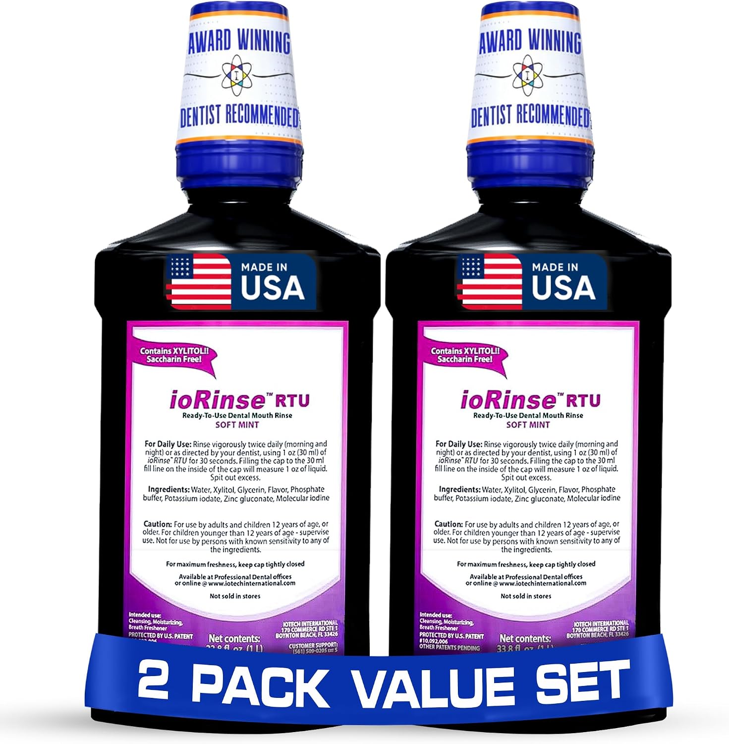 ioRinse RTU Halitosis Mouthwash, Molecular Iodine Oral Rinse, Soft Mint, 1L