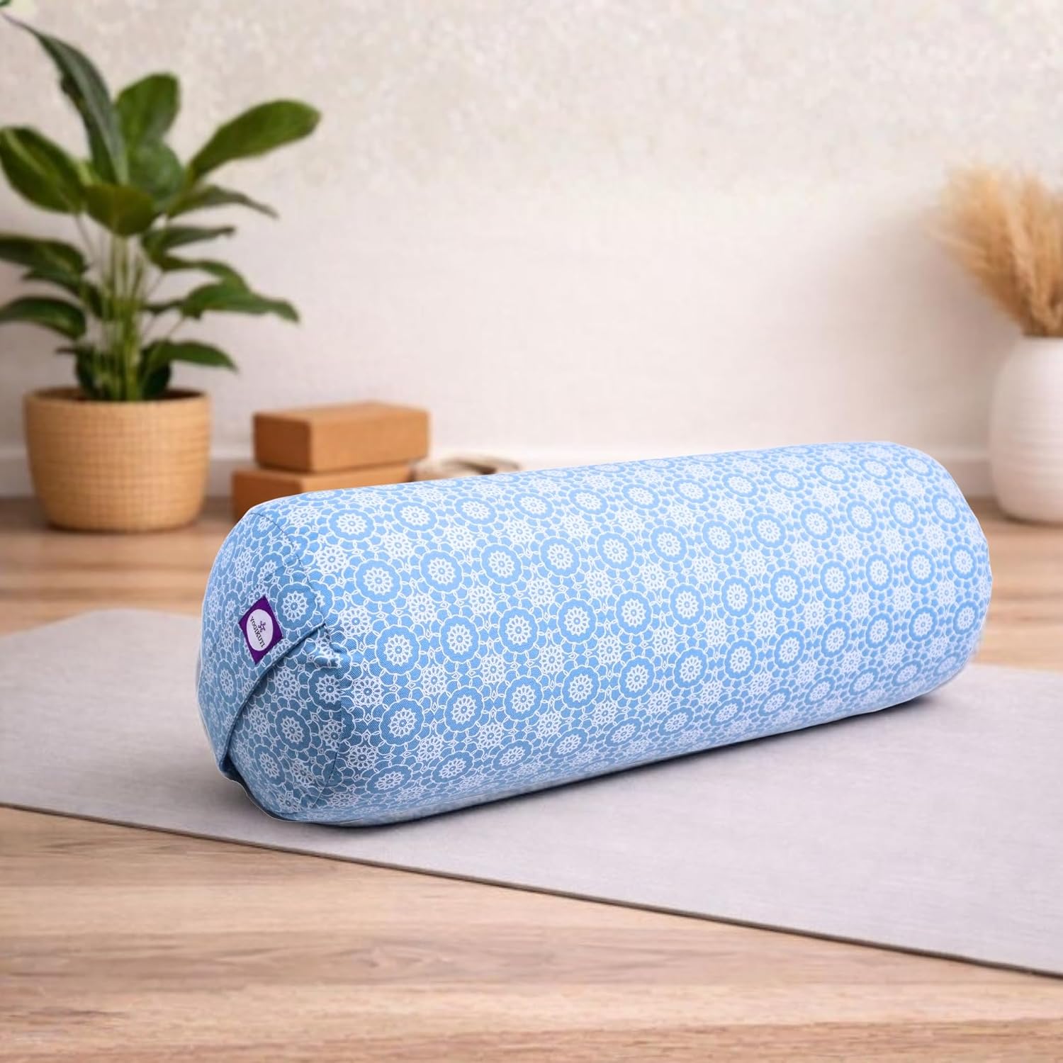 Yogikuti Iyengar Yoga Bolster for Restorative Yoga and Meditation – Lightweight Cotton Support Pillow with Handle for Easy Carry