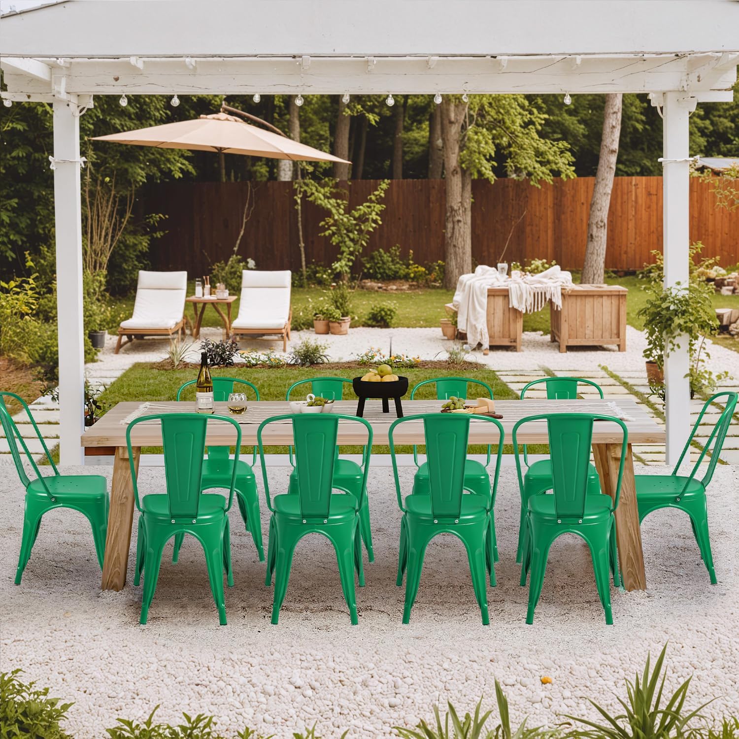 Furmax Metal Dining Chair Indoor Outdoor Use Stackable Classic Trattoria Chair Chic Dining Bistro Cafe Side Metal Chairs Set of 4 (Ivory White)
