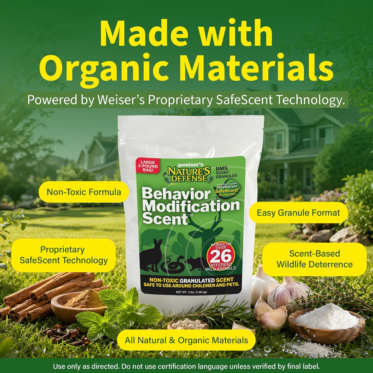 Nature's Defense Organic Animal Repellent Granules, 44 oz | 7 Certified Organic Ingredients, 94.1% Effective, Repels Deer, Mice, Cats