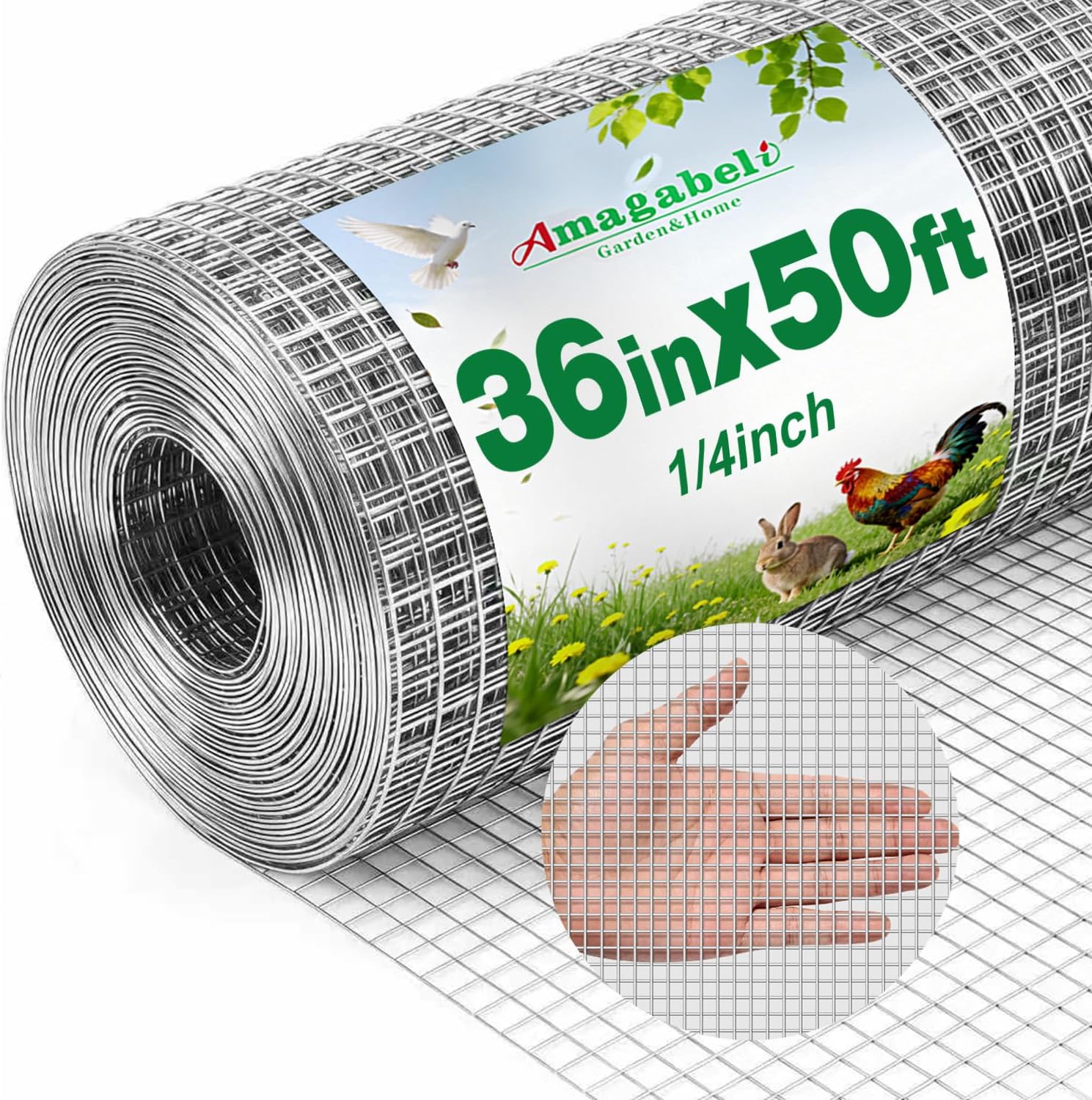 Amagabeli Hardware Cloth 1/2 inch 36 x 100 ft 19 Gauge Chicken Wire Fence Hot-Dipped Galvanized After Welding Welded Wire Fencing Mesh Roll Garden Plant Support Poultry Rabbit Cage Snake Gopher