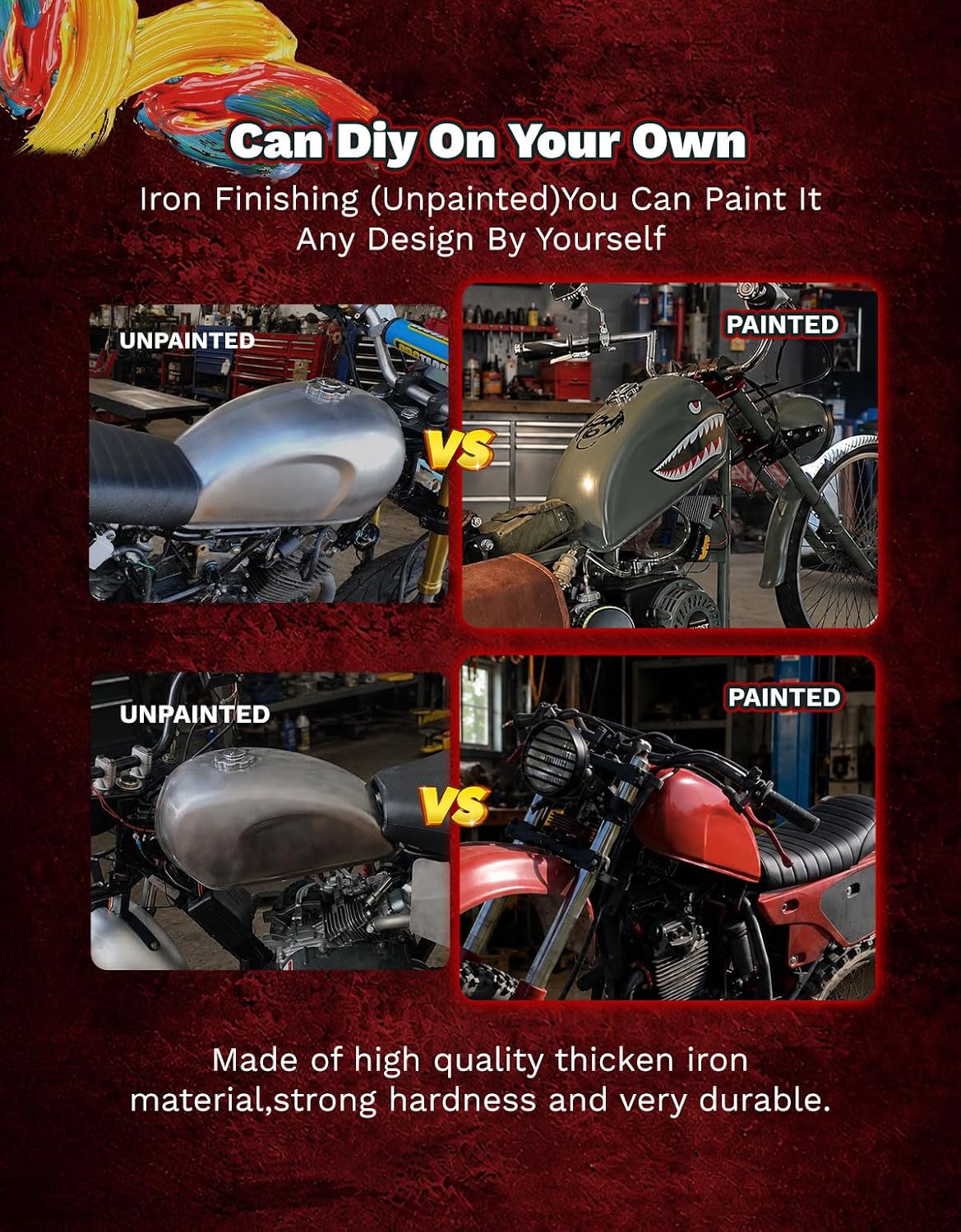 SLMOTO 3.4 Gallon Motorcycle Gas Tank W/Cap Fit For Honda Rebel 250 CMX250