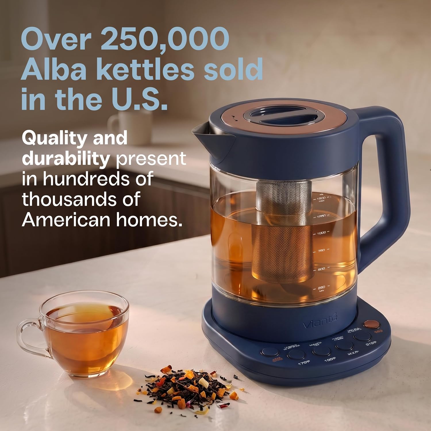 Viante Alba Electric Tea Kettle With Infuser, No Plastic, 1.5L
