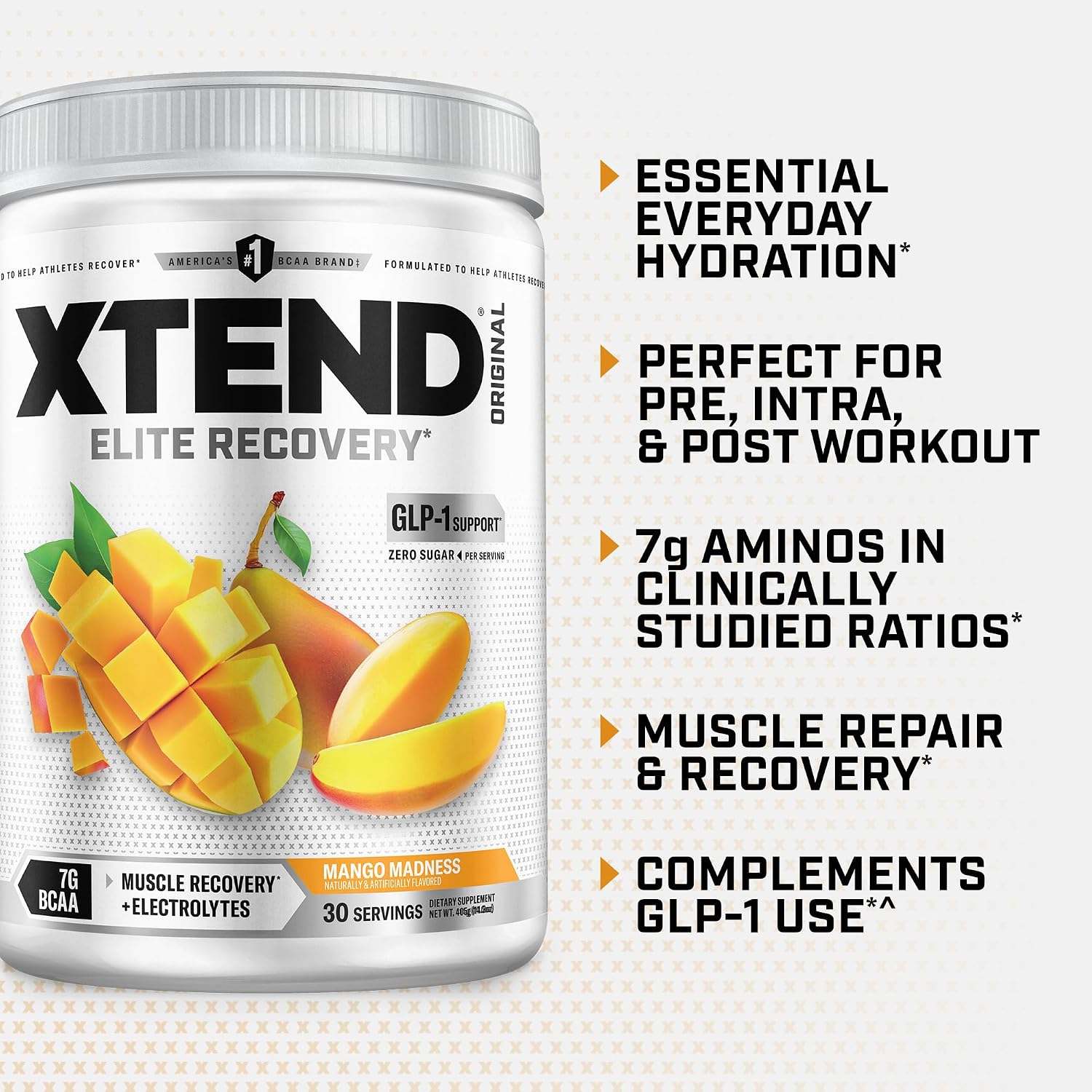 Xtend Original BCAA Powder, 7g BCAAs and 2.5g L-Glutamine for Muscle Recovery Hydration and Lean Muscle, Sugar Free Intra and Post Workout Drink with Electrolytes, Watermelon Explosion, 30 Servings