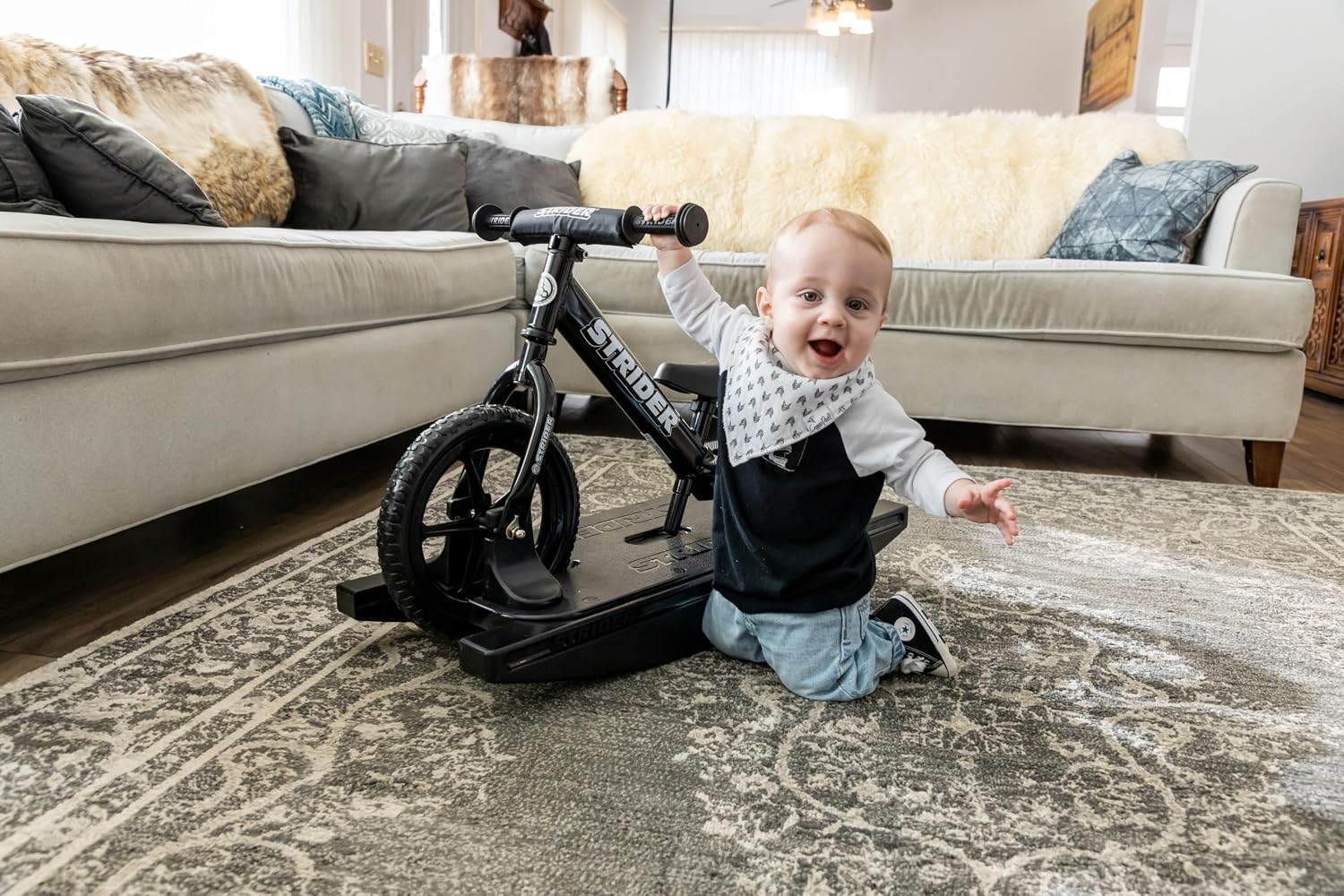 Strider Sport 2-in-1 Rocking Bike, Ages 6 Months–4 Years | For 12 Model, Converts Baby Rocking Toy to Toddler Balance Bike, Tool-Free Adjustments, Wide and Stable Base, Durable Plastic
