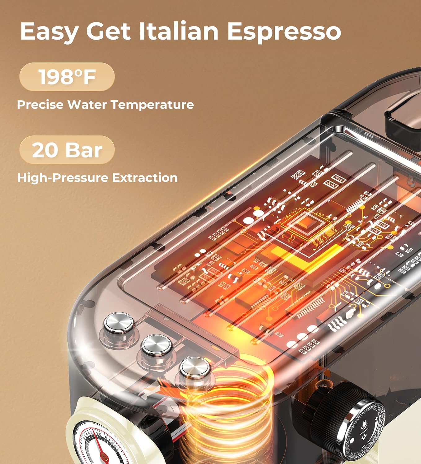 atatix 20 Bar Espresso Machine with Milk Frother, Compact Espresso Maker | Stainless Steel Coffee Machine with Precise Temp Control, 44oz Removable Water Tank for Latte, Cappuccino, White
