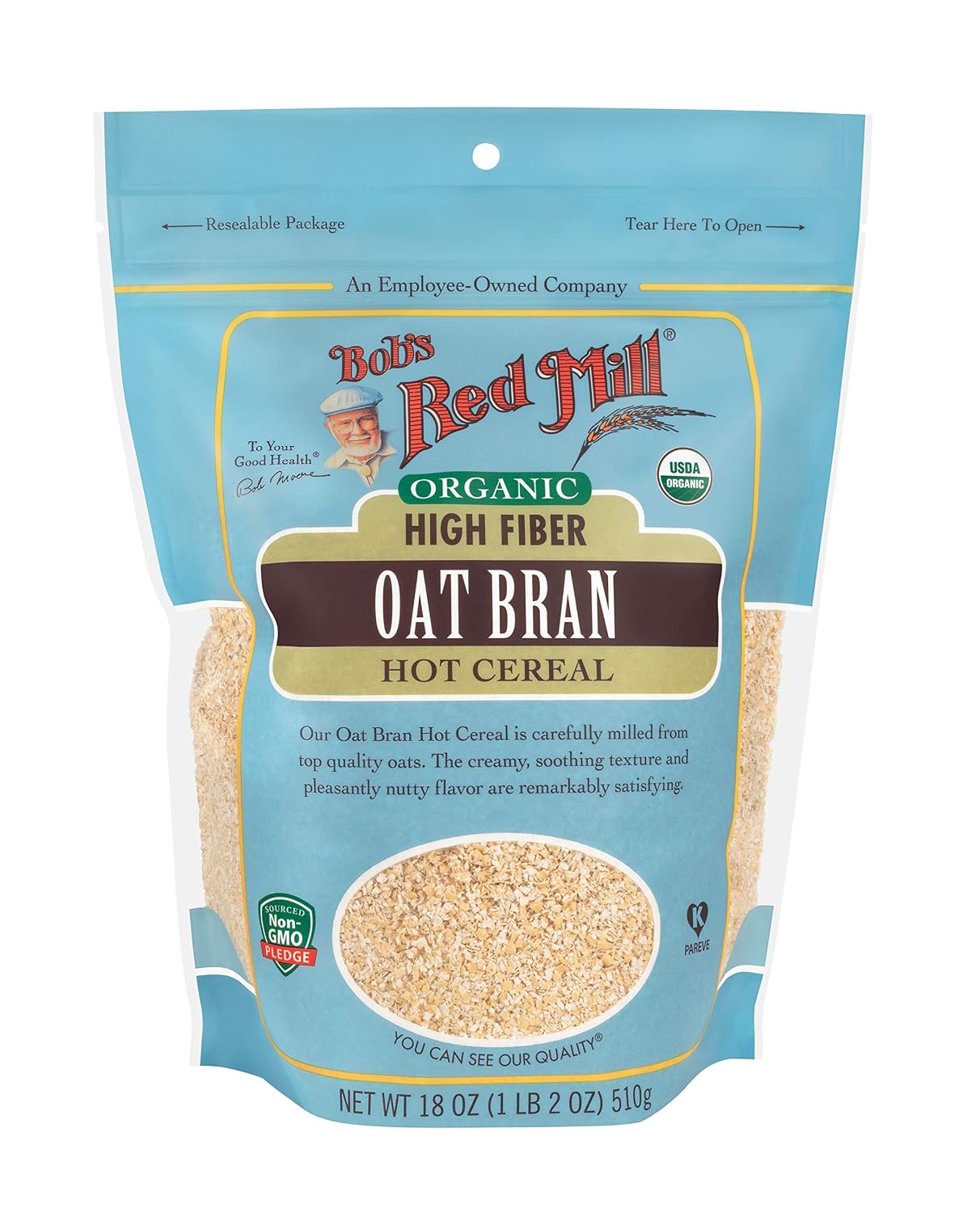 Bob's Red Mill Organic Oat Bran, 18oz (Pack of 4) - Non GMO, Vegan, Kosher