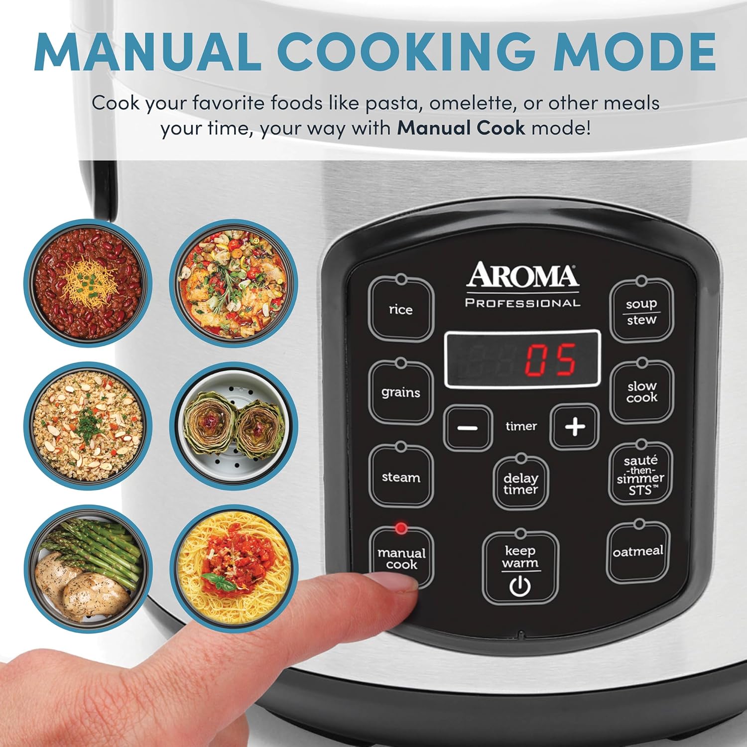 Aroma Housewares 8-Cup (Cooked) (4-Cup UNCOOKED) Digital Rice Cooker and Food Steamer (ARC-914D),White