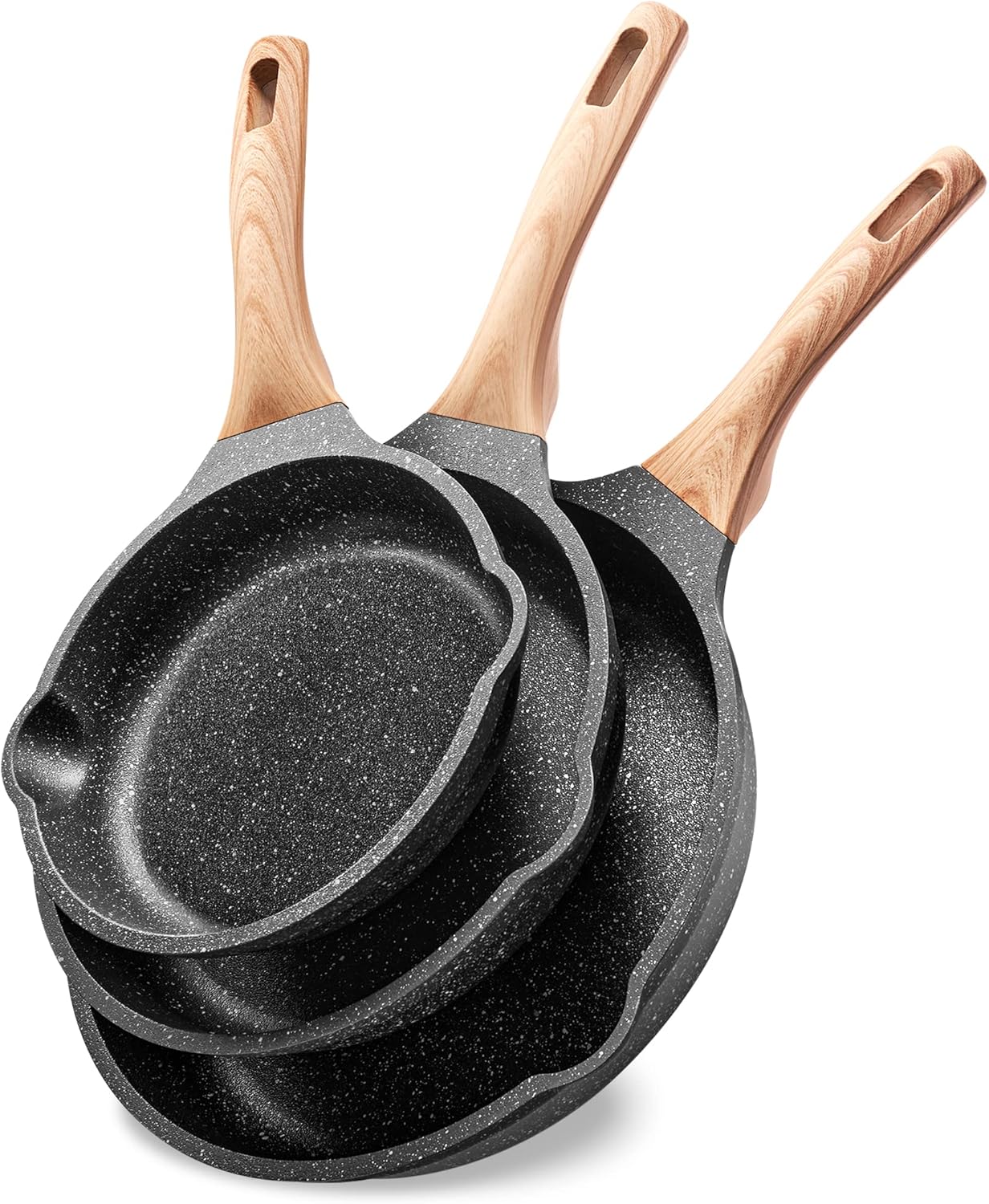YIIFEEO Frying Pans Nonstick, Induction Frying Pan Set Granite Skillet Pans for Cooking Omelette Pan Cookware Set with Heat-Resistant Handle