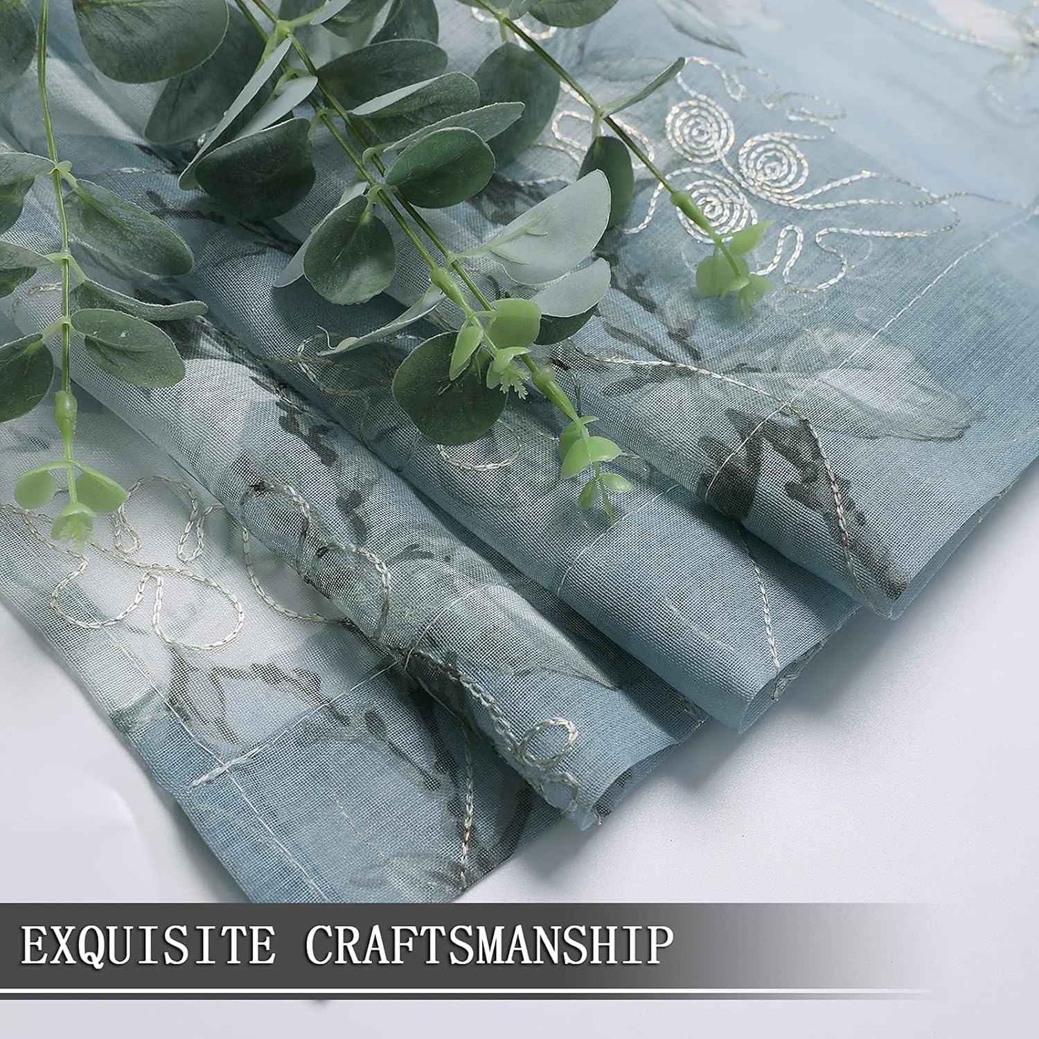 Tollpiz Floral Grey Sheer Curtain Flower Print Vine Embroidery Bedroom Curtains Rod Pocket Voile Window Curtain for Living Room, 54 x 84 inches Long