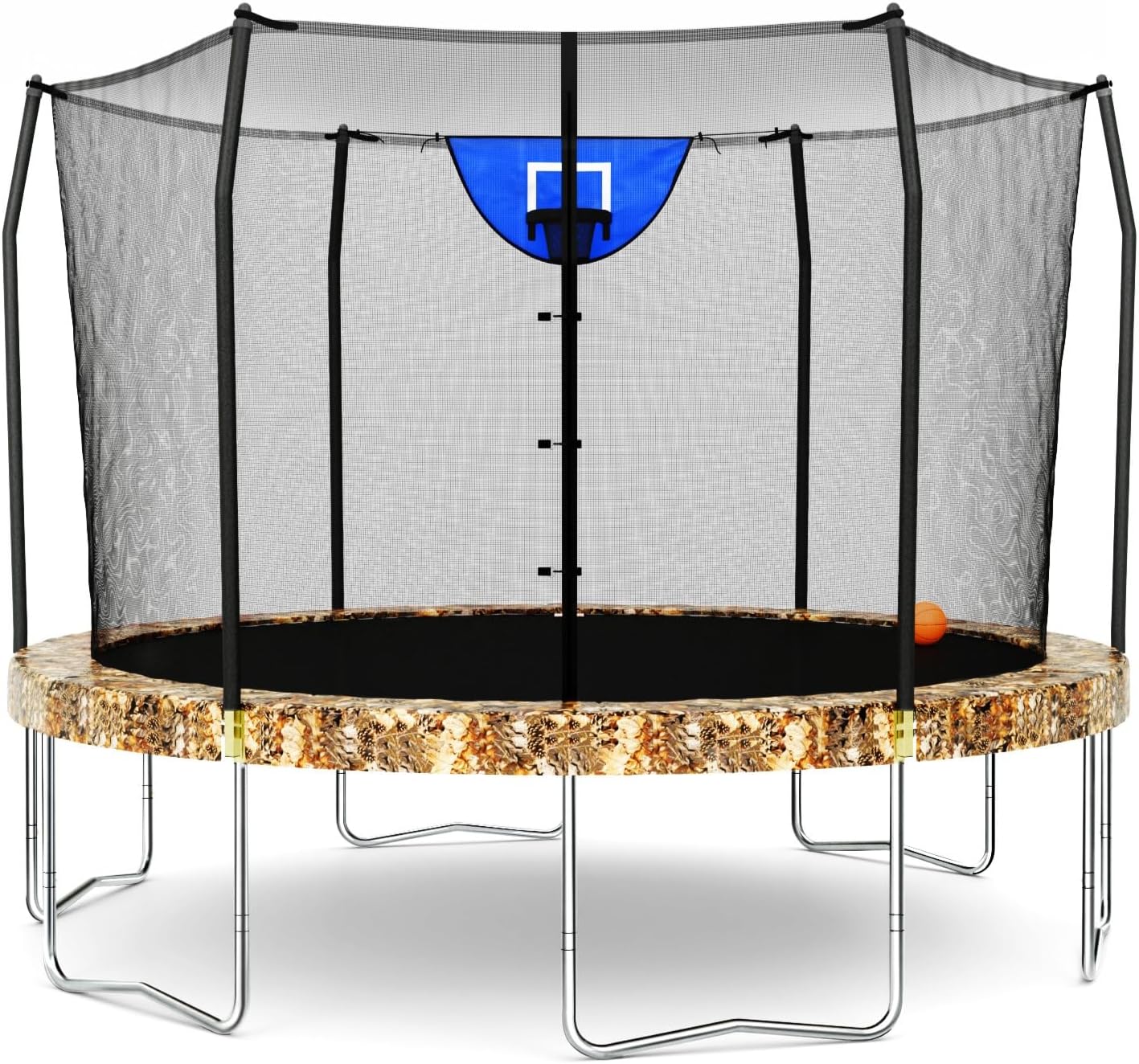 Skywalker Trampoline Outdoor 8 FT, 12 FT, 15 FT Jump N’ Dunk Round Outdoor Trampoline with Net, Trampoline Mat, and Basketball Hoop for Trampoline