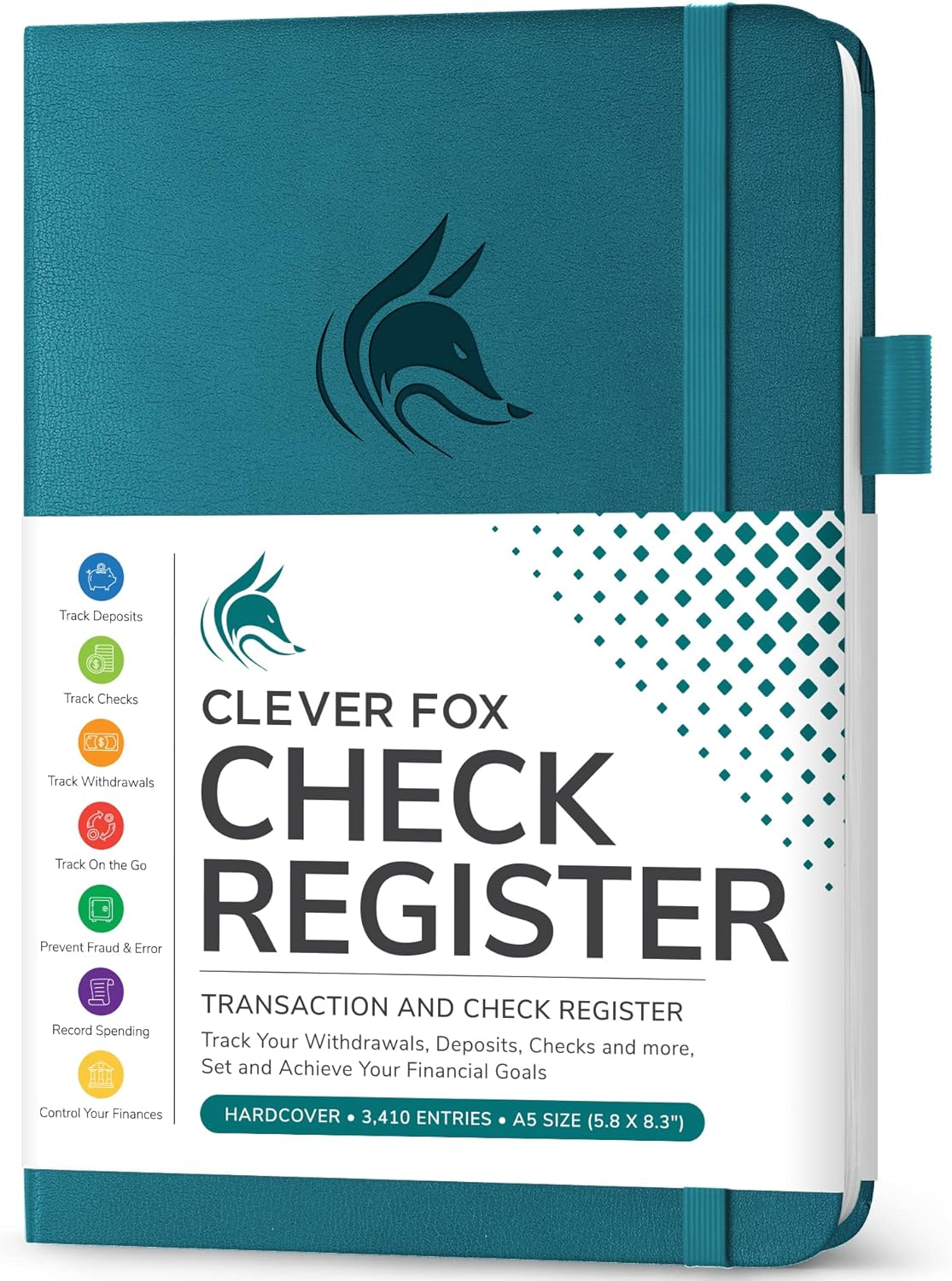 Clever Fox Check Register Book, Checkbook Ledger, 5.8x8.3 Purple