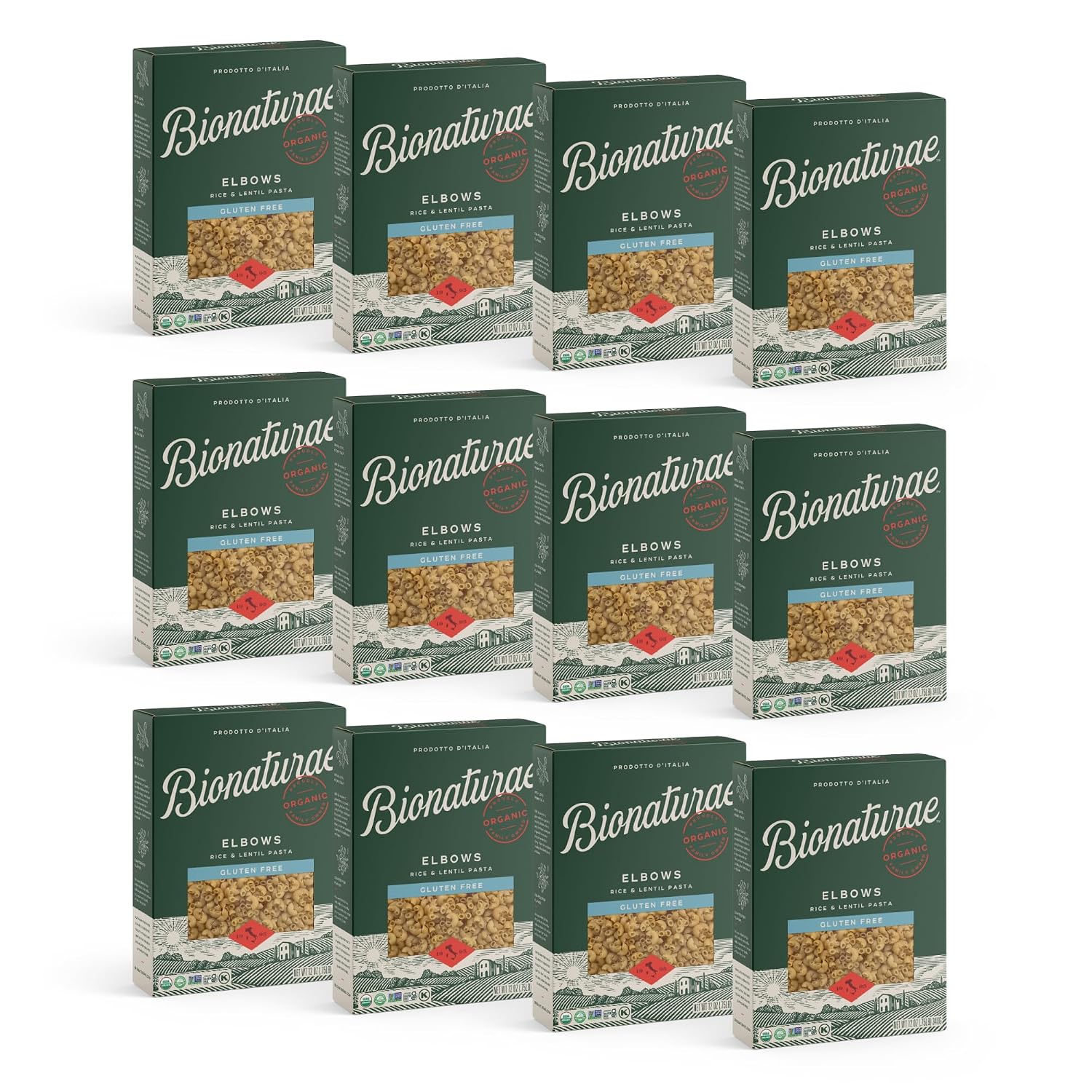 Bionaturae Elbow Pasta Noodles - Gluten Free Pasta Organic, Rice & Lentil Pasta, Kosher Certified, High Protein, Non-GMO Verified, USDA Certified, Gluten Free Pastas, Crafted in Italy - 12 Oz, 3 Pack