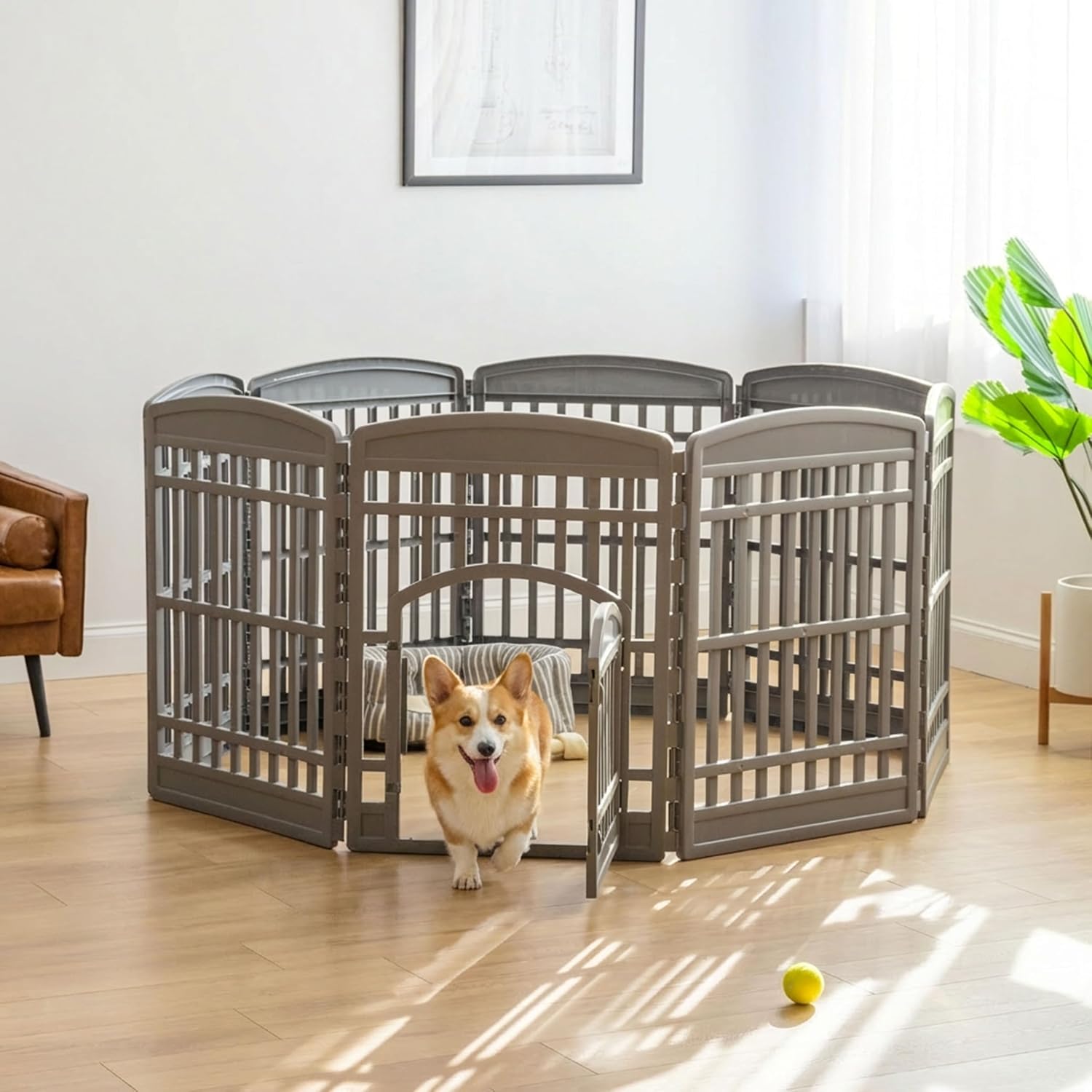 IRIS USA 4-Panel Dog Playpen, Pet Enclosure, Black | Pet Containment, Configurable Layout, Multi-Shape Setup, Custom Pen Configuration, Stable Non-Tip Base, Tool-Free Assembly