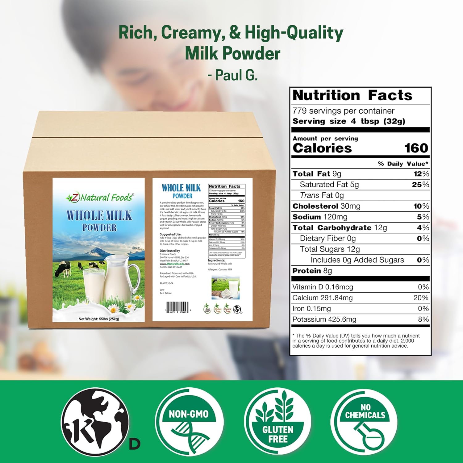 Z Natural Foods Premium Whole Milk Powder - Pasteurized Dry Milk, 5 lb