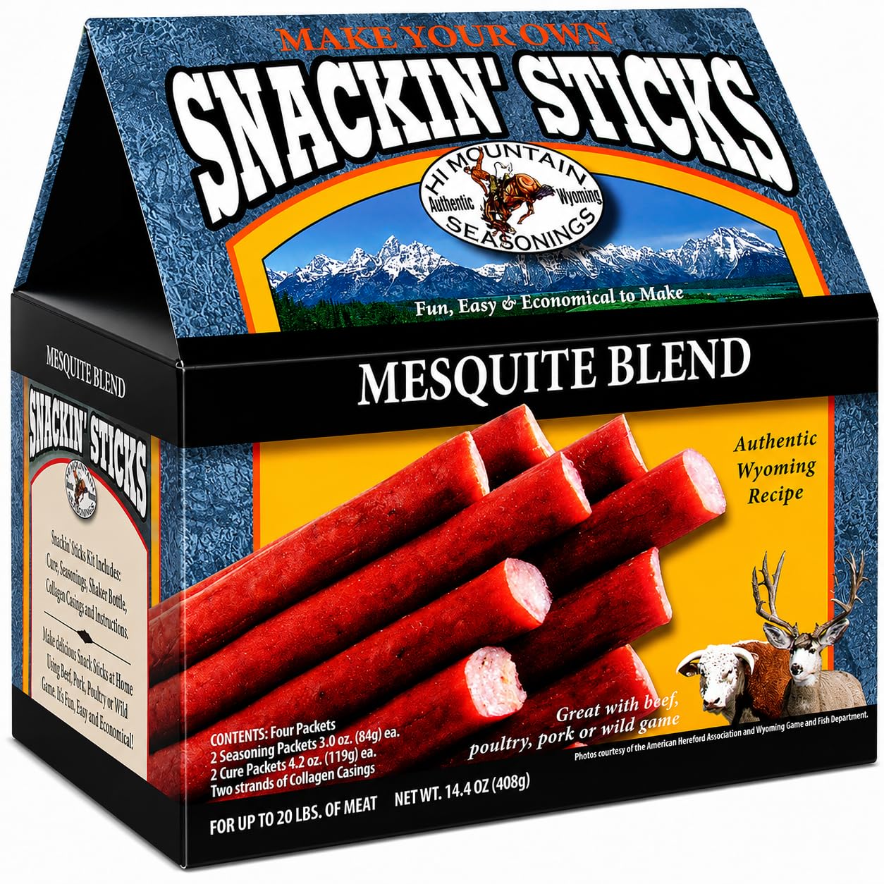 Hi Mountain Snack Stick Seasoning Kit | ORIGINAL | Makes 20 lbs | Complete Snack Stick Kit, Seasoning, Cure, Casings, & Directions Included, For Beef, Deer, Elk, Venison & Wild Game Meat