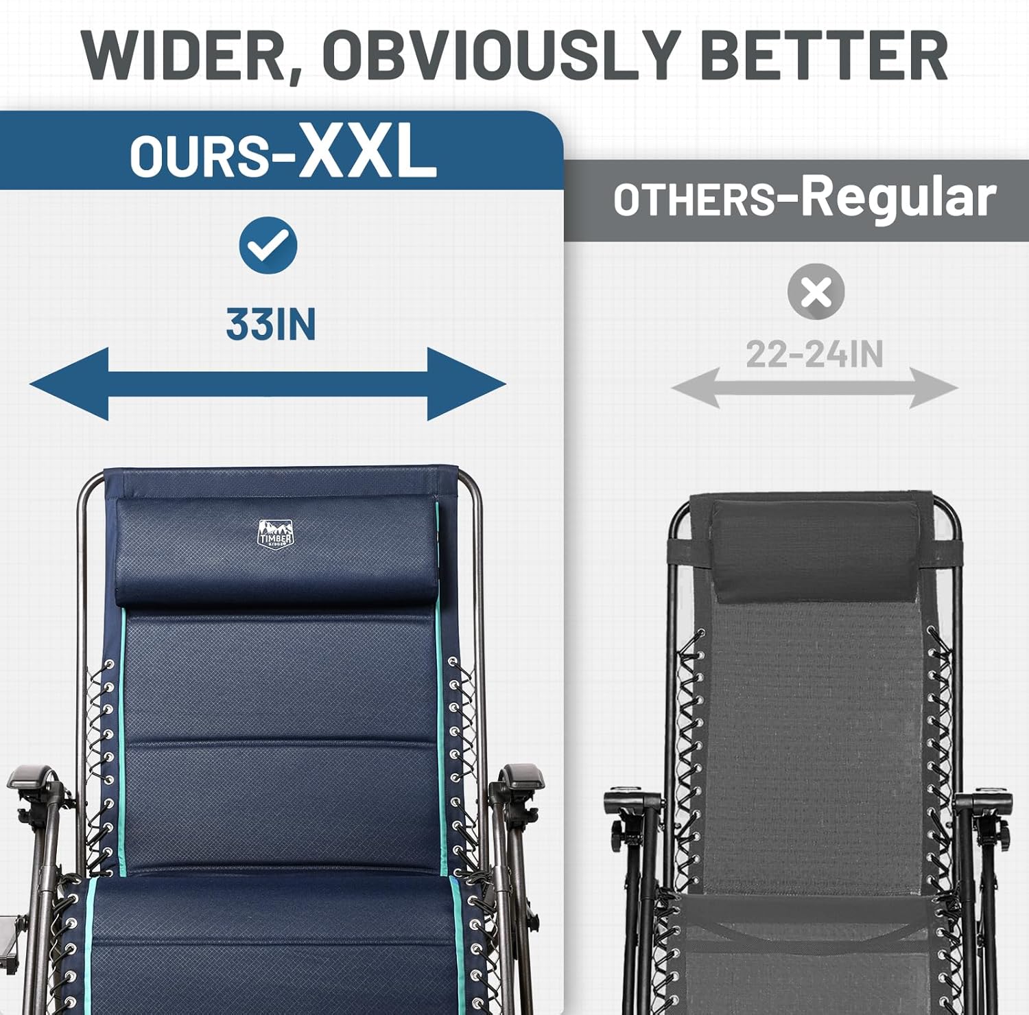 TIMBER RIDGE XXL Oversized Zero Gravity Chair, 33" Wide, 500 lb, Gray