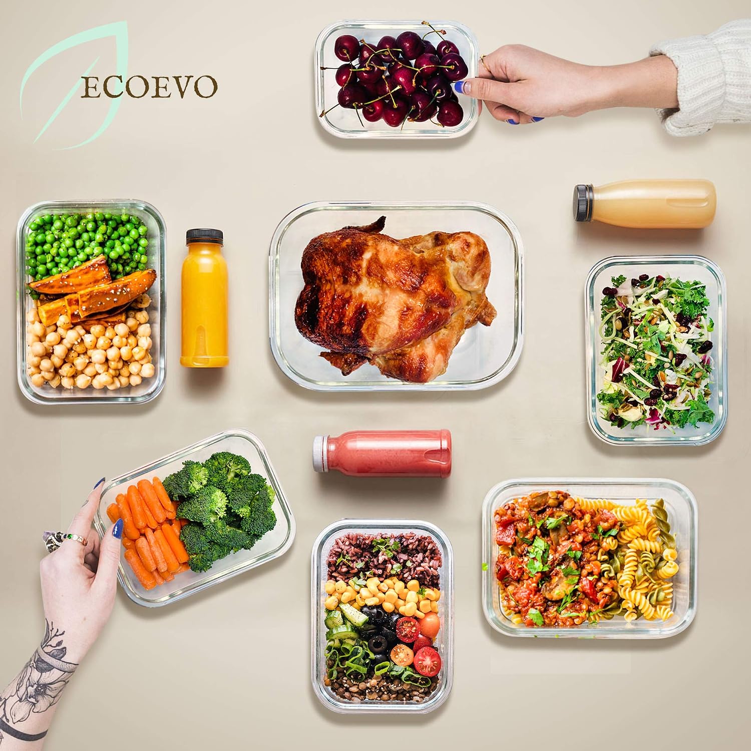 Glass Food Storage Containers Set, Large Size Containers with Lids, BPA-free Locking lids, 100% Leak Proof Glass Meal Prep Containers
