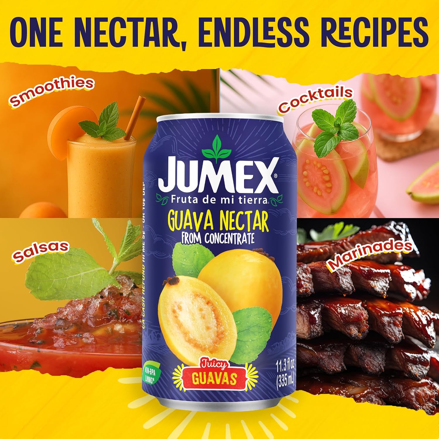 Jumex Mango Nectar Juice & Peach Nectar - Made with Fresh Fruit Puree - Tropical Fruit Juice Concentrate for Smoothie Mix, Cocktail Mixers & Kids Beverages - 11.3oz, 12 Pack Canned Drinks