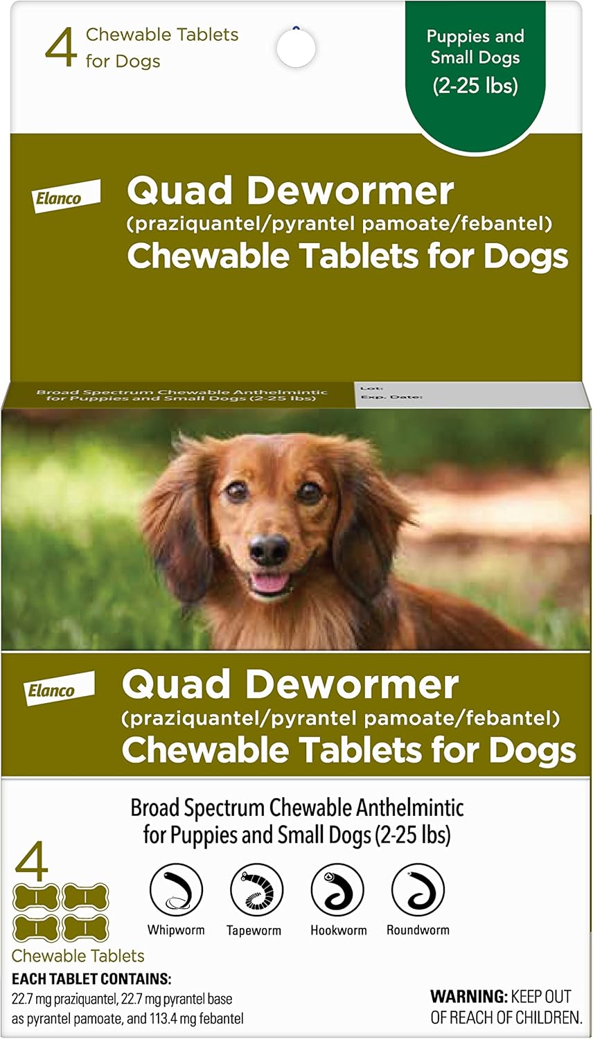 Elanco Chewable Quad Dewormer for Large Dogs, 45 lbs and over, 2 chewable tablets | For dogs 45 lb and over