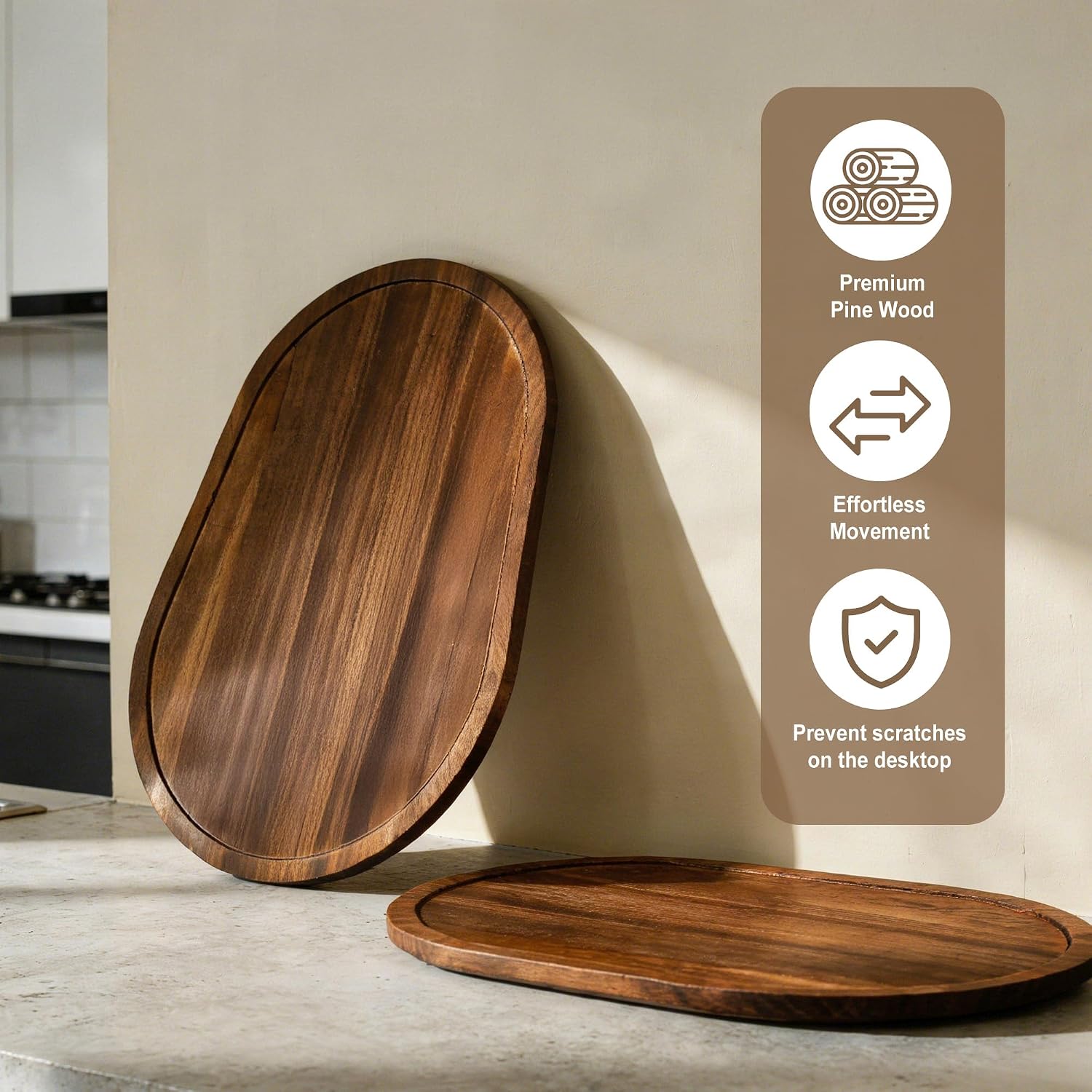 Mixer Slider Mat for KitchenAid 4.5-5 Qt Tilt Head Stand Mixers (Brown) | Pine Wood Moving Tray for Kitchenaid Artisan, Storage Organizer for Kitchen Countertop Accessories and Attachments