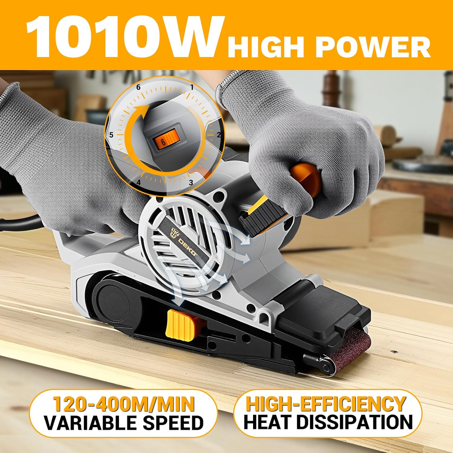 Belt Sander Corded: DEKOPRO 8.4A Belt Sander Handheld with Dust Bag & 2 Metal C Clamps