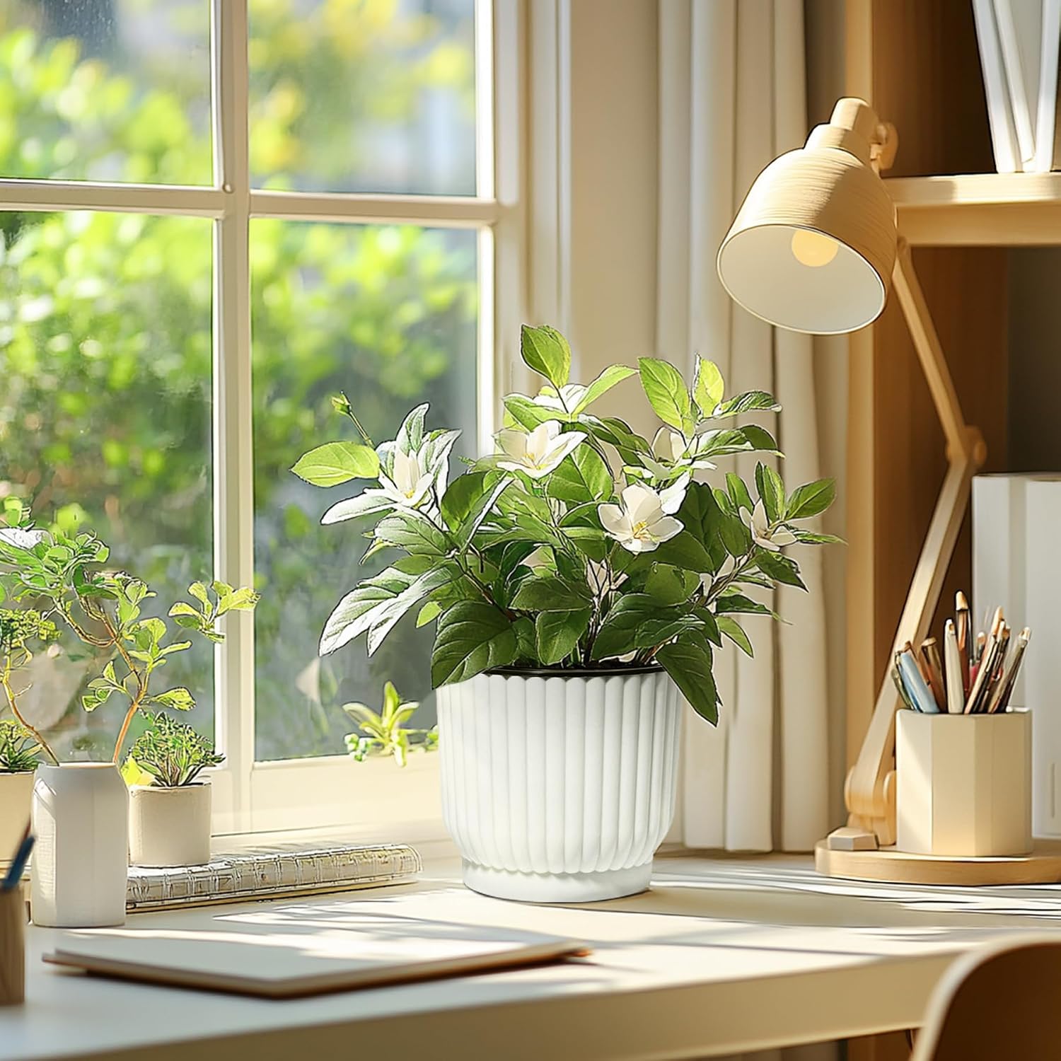 T4U Self Watering Pots for Indoor Plants, 4 Inch 6 Pack Planter White