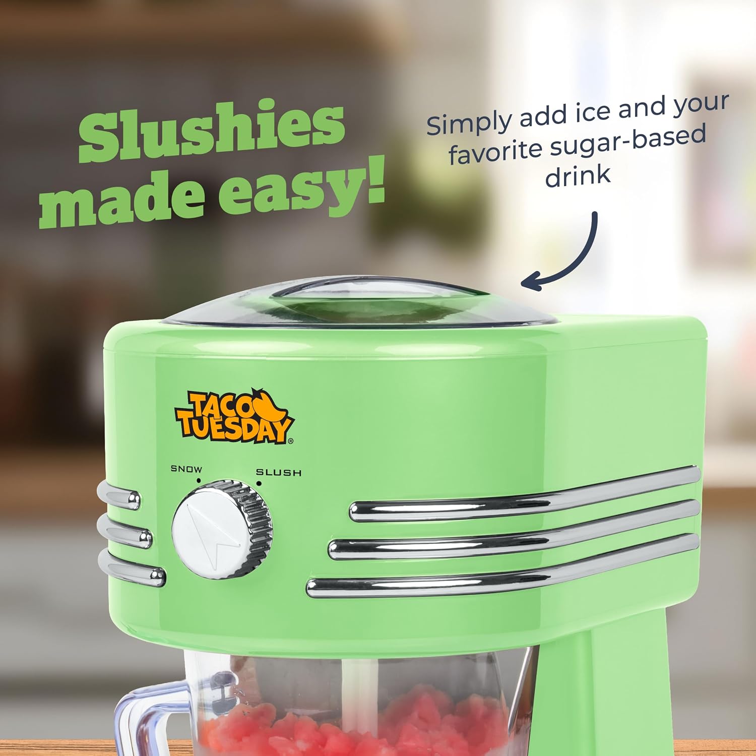 Nostalgia Taco Tuesday Frozen Drink Maker and Margarita Machine for Home - 40-Ounce Slushy Maker with Stainless Steel Flow Spout - Easy to Clean and
