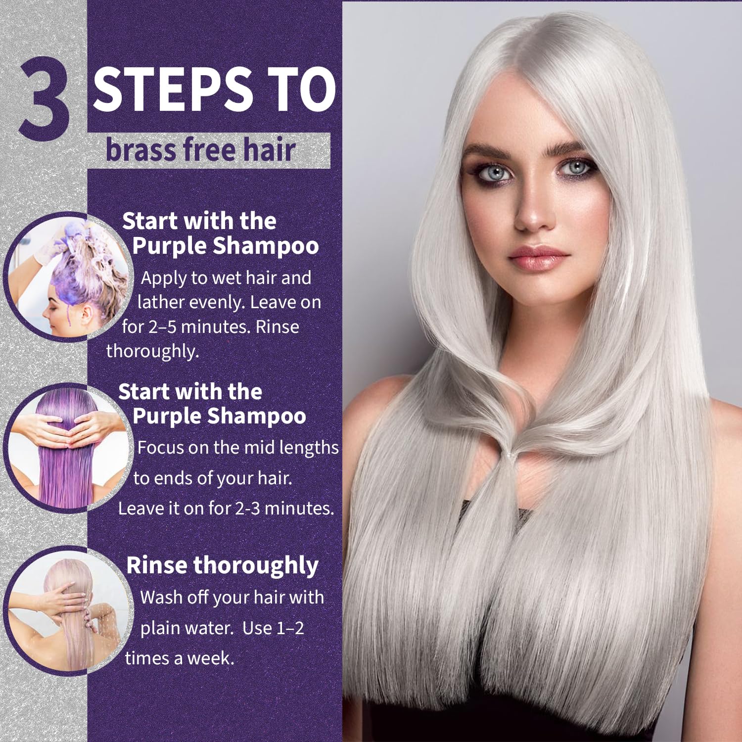 Purple Shampoo & Conditioner Set for Silver Hair, Sulfate Free, 16 Fl Oz