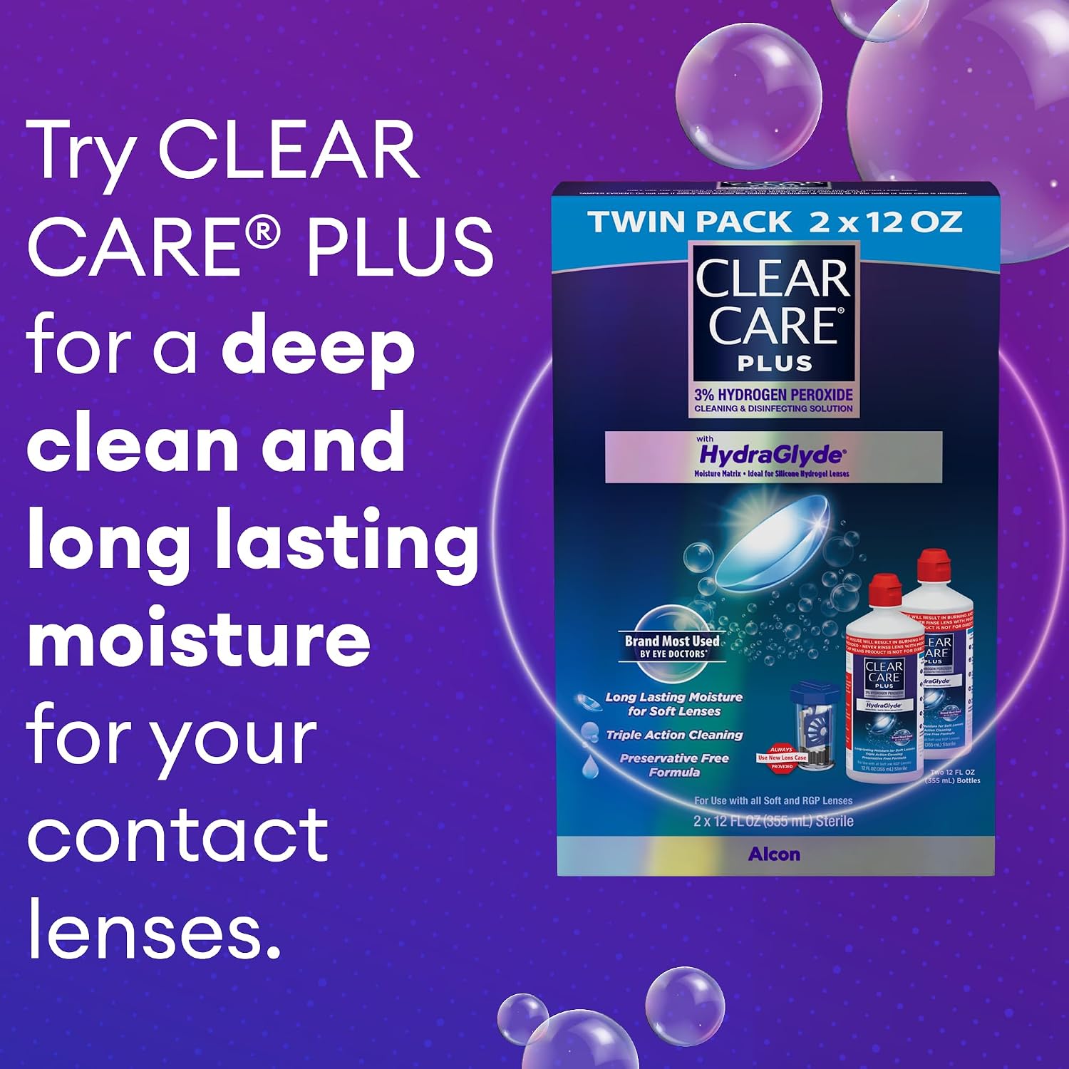 CLEAR CARE PLUS Cleaning & Disinfecting Contact Lens Solution 12 Oz, 2 Pack