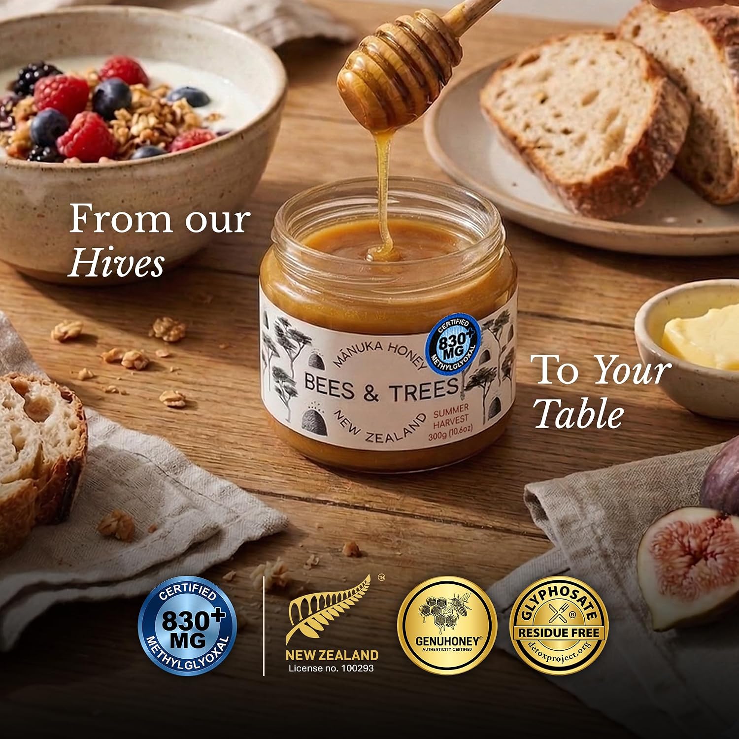 Bees & Trees Manuka Honey 550+ MGO - Raw Pure New Zealand Monofloral, 380g | Natural, Unpasteurized, Minimally Processed Mānuka Honey for Your Daily Routine, Tea, Coffee & Smoothies