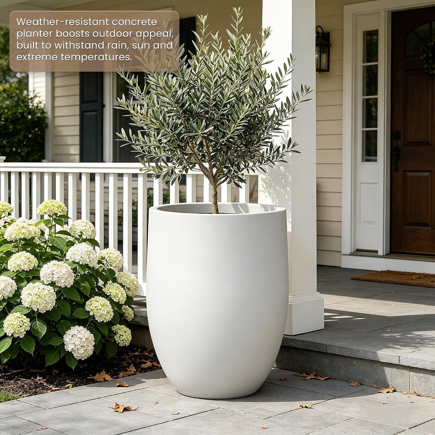 Kante Tall Concrete Planter 21.7" Modern White Floor Pot for Indoor Outdoor