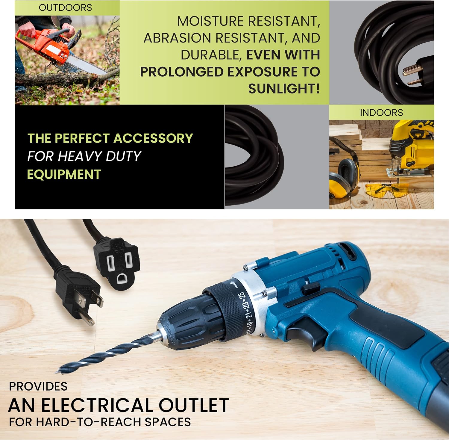 Go Green Power Inc. (GG-14025) 12/3 SJTW Outdoor Extension Cord, Lighted End, 25 ft